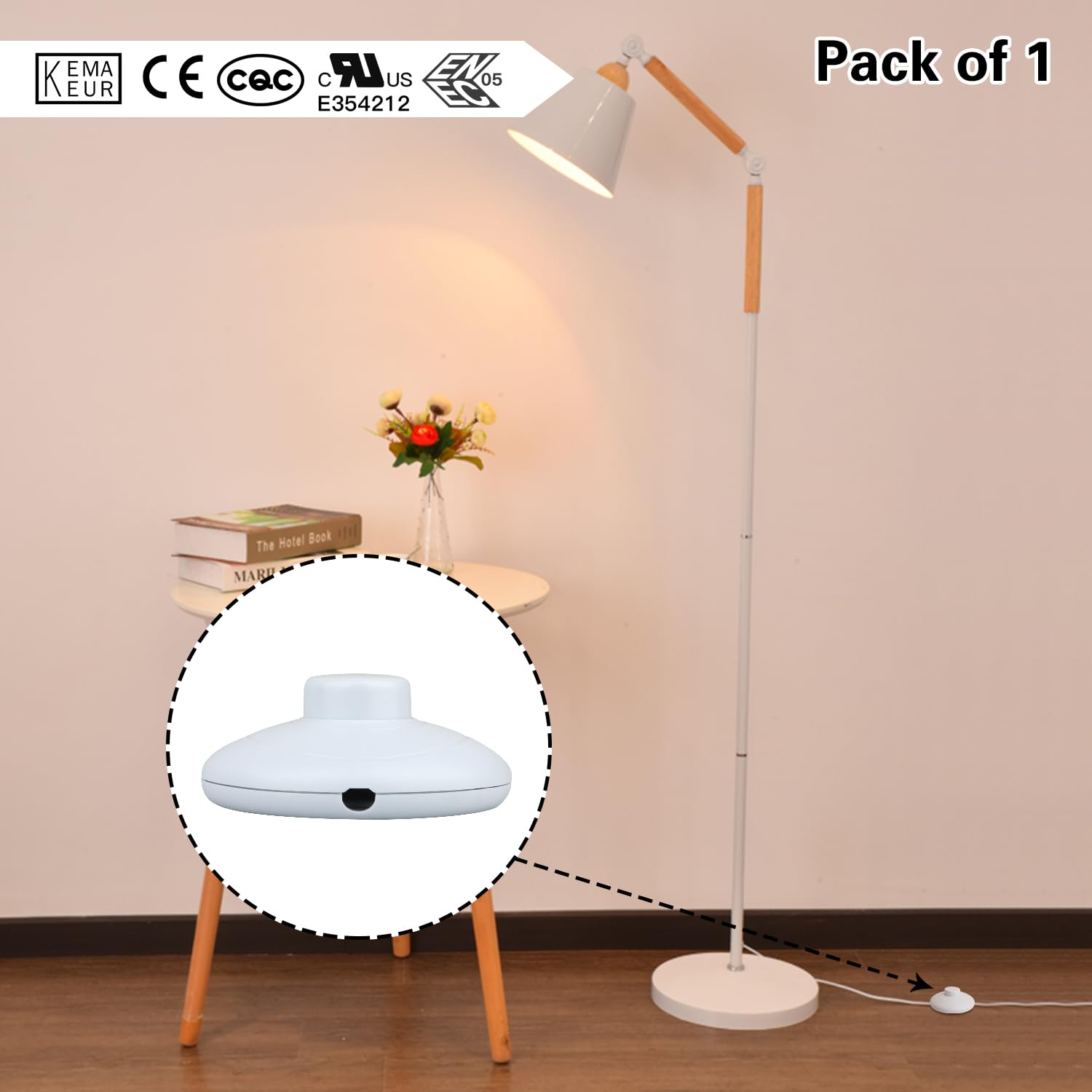 Helunsi 1Pcs Floor Lamp Foot Switch, White Foot Pedal Switch, Round Floor Lamps Foot Inline Switch, Step On Off Spring Push Butt
