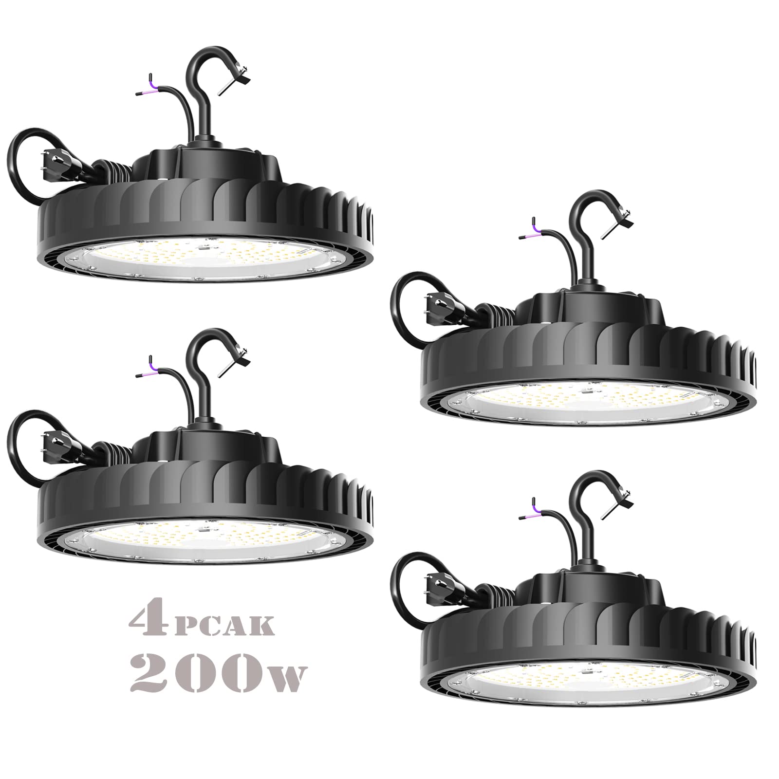 BEULT UFO LED High Bay Light 200W Dimmable 30000LM 5000K Black 4Pack Model BEULT-200WZ