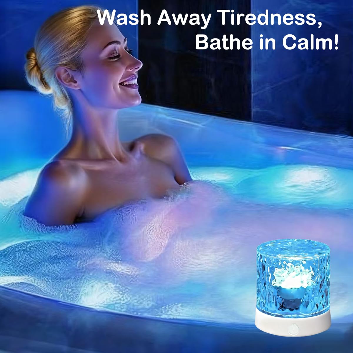 LamparaDecor Rechargeable Shower Light - Ocean Wave Projector, 3D Water Ripple, Battery Operated, Cordless for Bathroom Relaxation