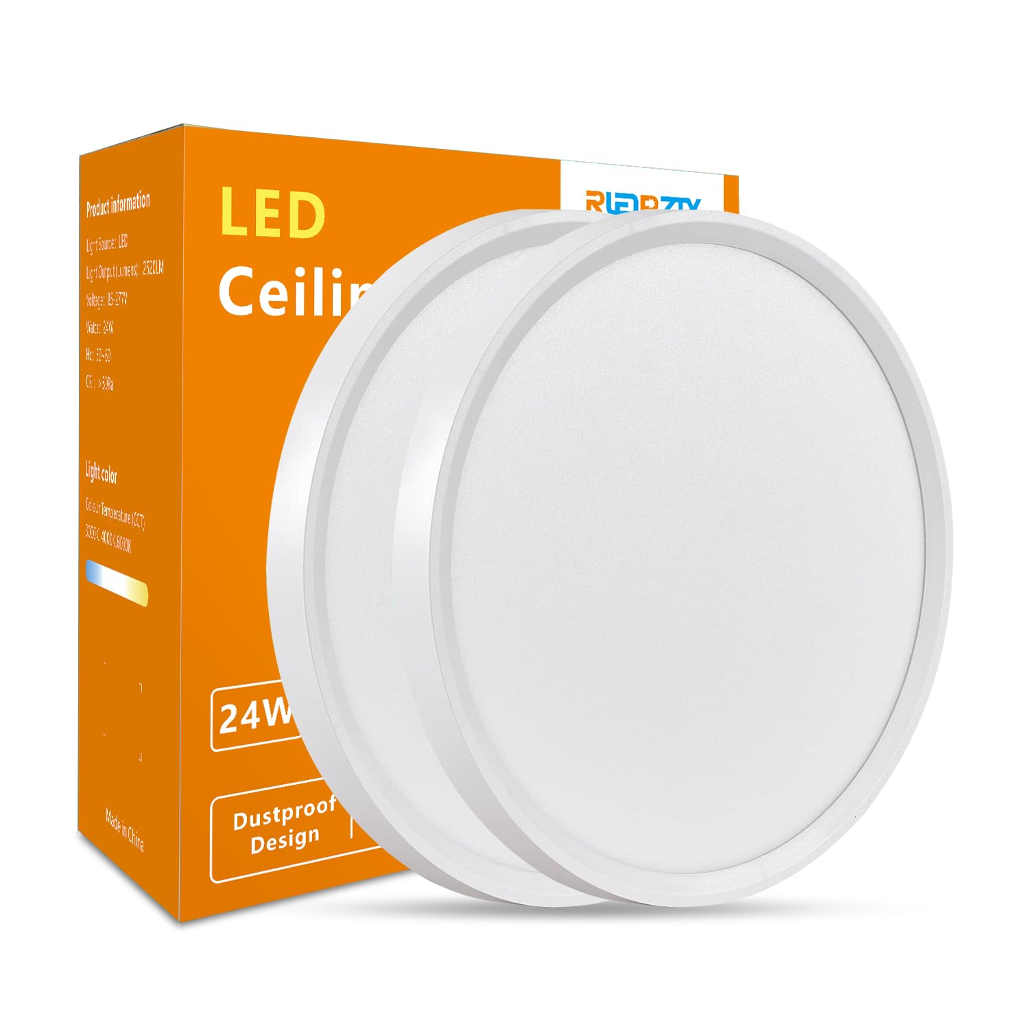 2 Pack 16 Inch Led Flush Mount Ceiling Light: 32W 3480Lm Ultra-Slim Low Profile Led Ceiling Light, 3000K/4000K/6000K 3 Color Selectable Led Round Flat Ceiling Light For Room Hallway Bathroom, White