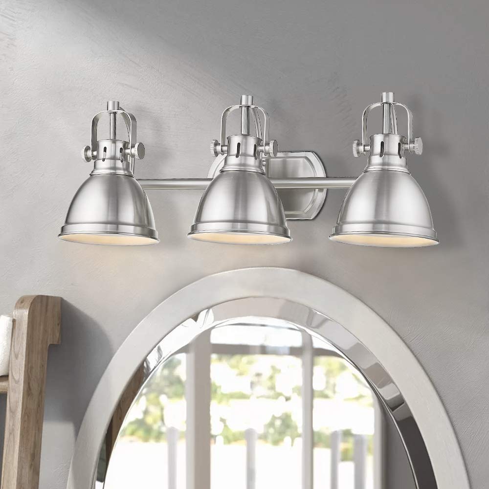 Emliviar 3-Light Bathroom Vanity Light Fixture, Brushed Nickel Finish With Metal Shade, 4054S
