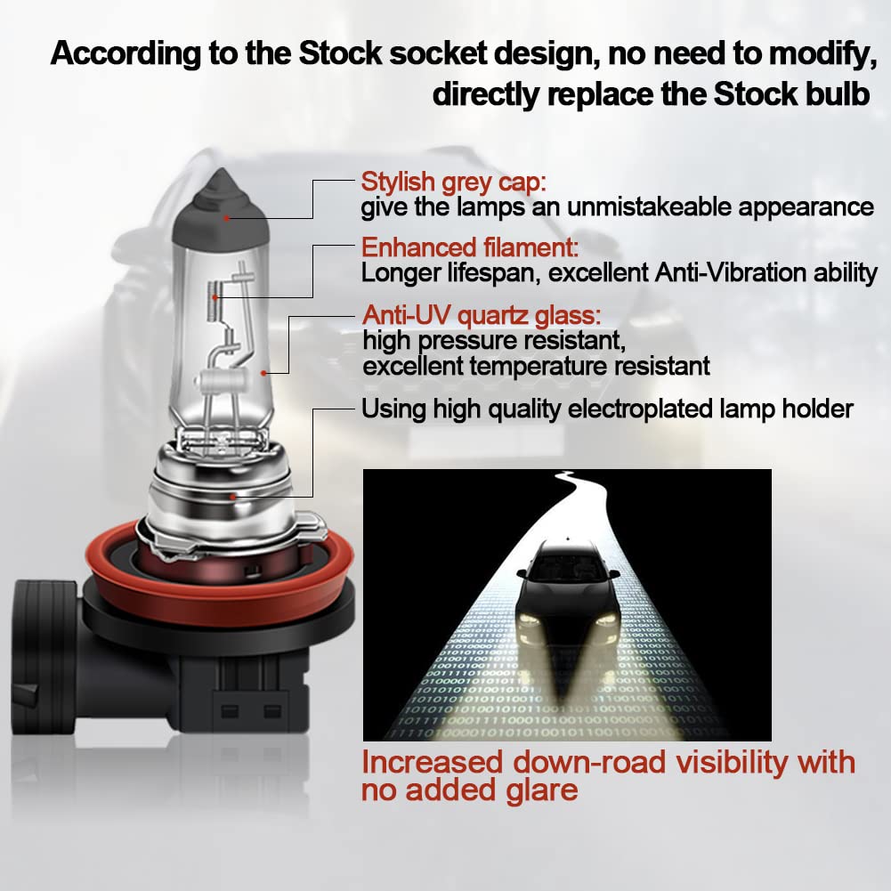 WinPower H11 Halogen Bulbs 55W, Pack of 2, 4300K Color, Model WP-TMP-H11