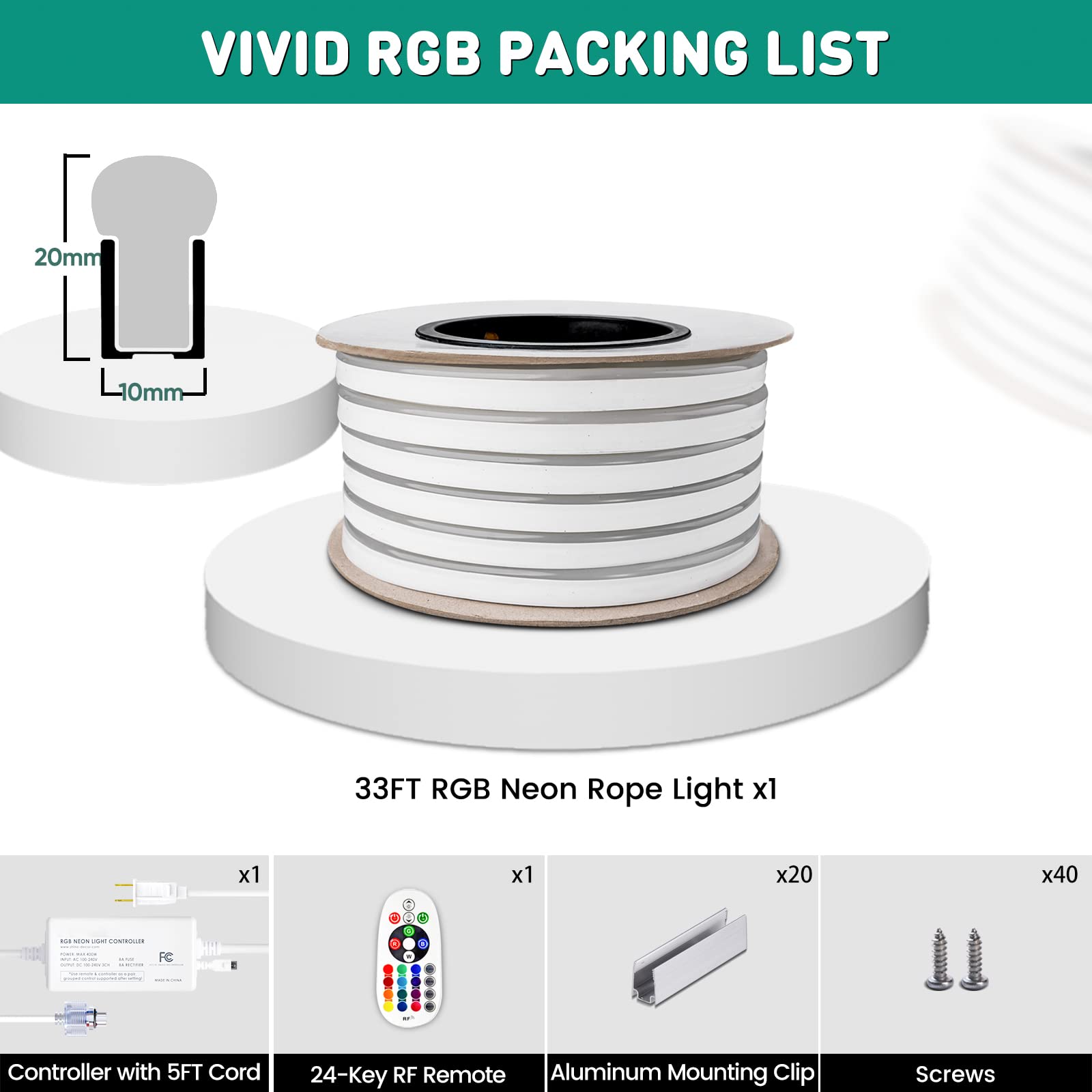 GZBtech RGB LED Neon Rope Lights 33FT, Waterproof Color Changing Dimmable Strip, AC 110-120V, ETL Listed, Model MYHNLS-RGB-5M
