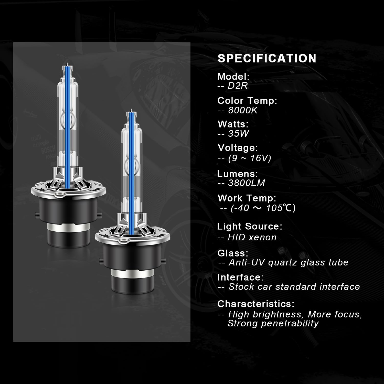 WinPower D2R Xenon HID Headlight Bulb 8000K Ice Blue 35W High Low Beam Replacement, Pack of 2