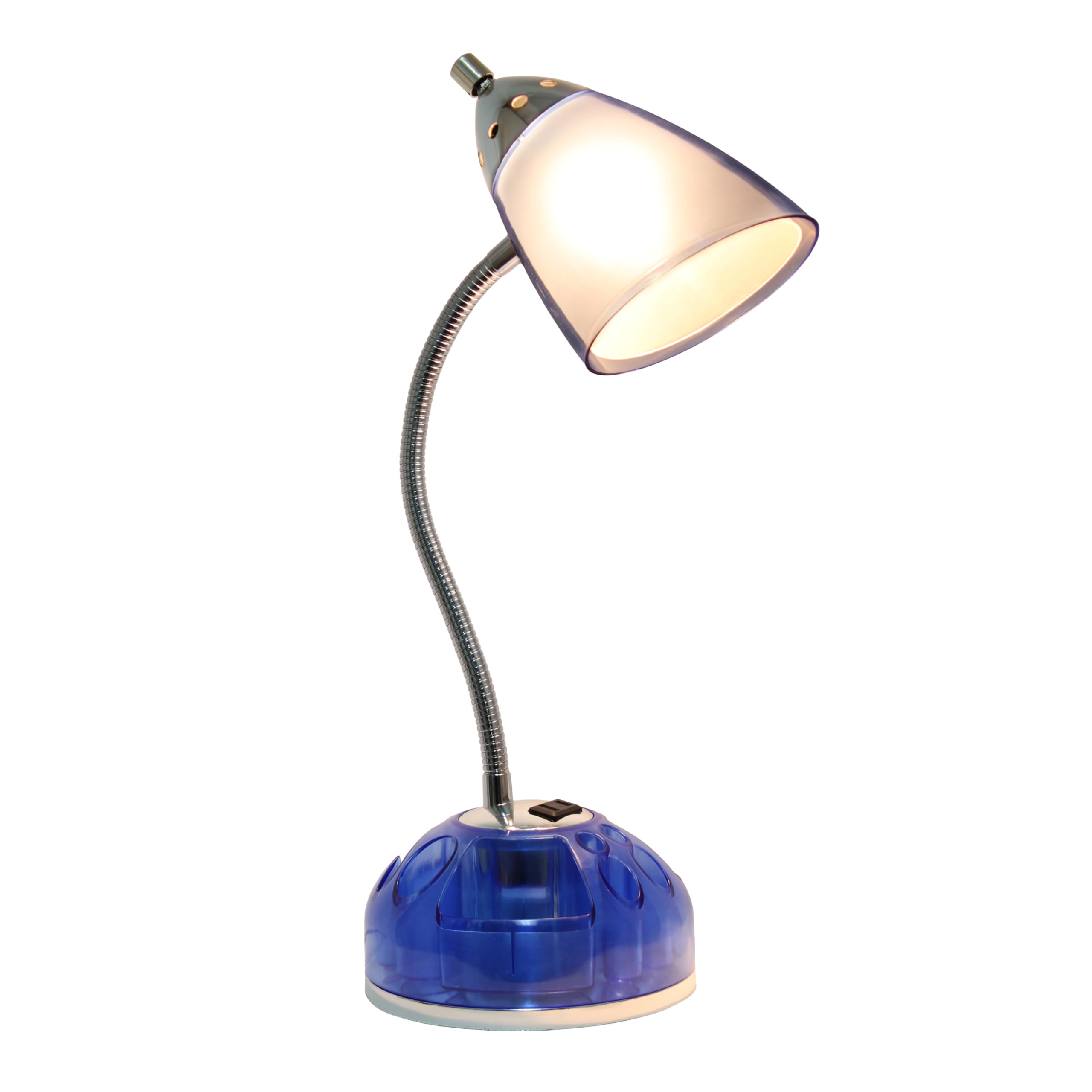 Simple Designs LD1015-CBL Desk Lamp with Charging Outlet, 18.5inx6.4inx6.4in, Plastic, Clear Blue