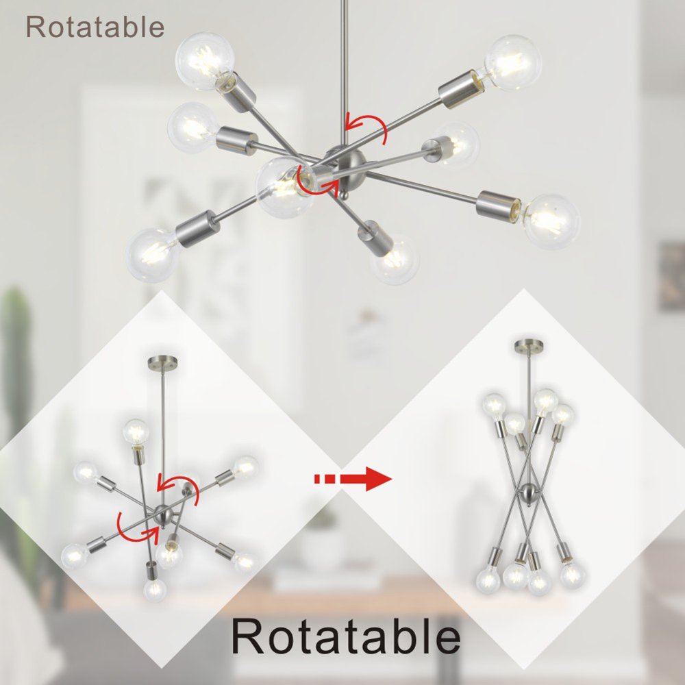 8 Lights Modern Sputnik Chandelier Lighting with Adjustable Arms Mid Century Pendant Light Vintage Industrial Ceiling Light Fixt