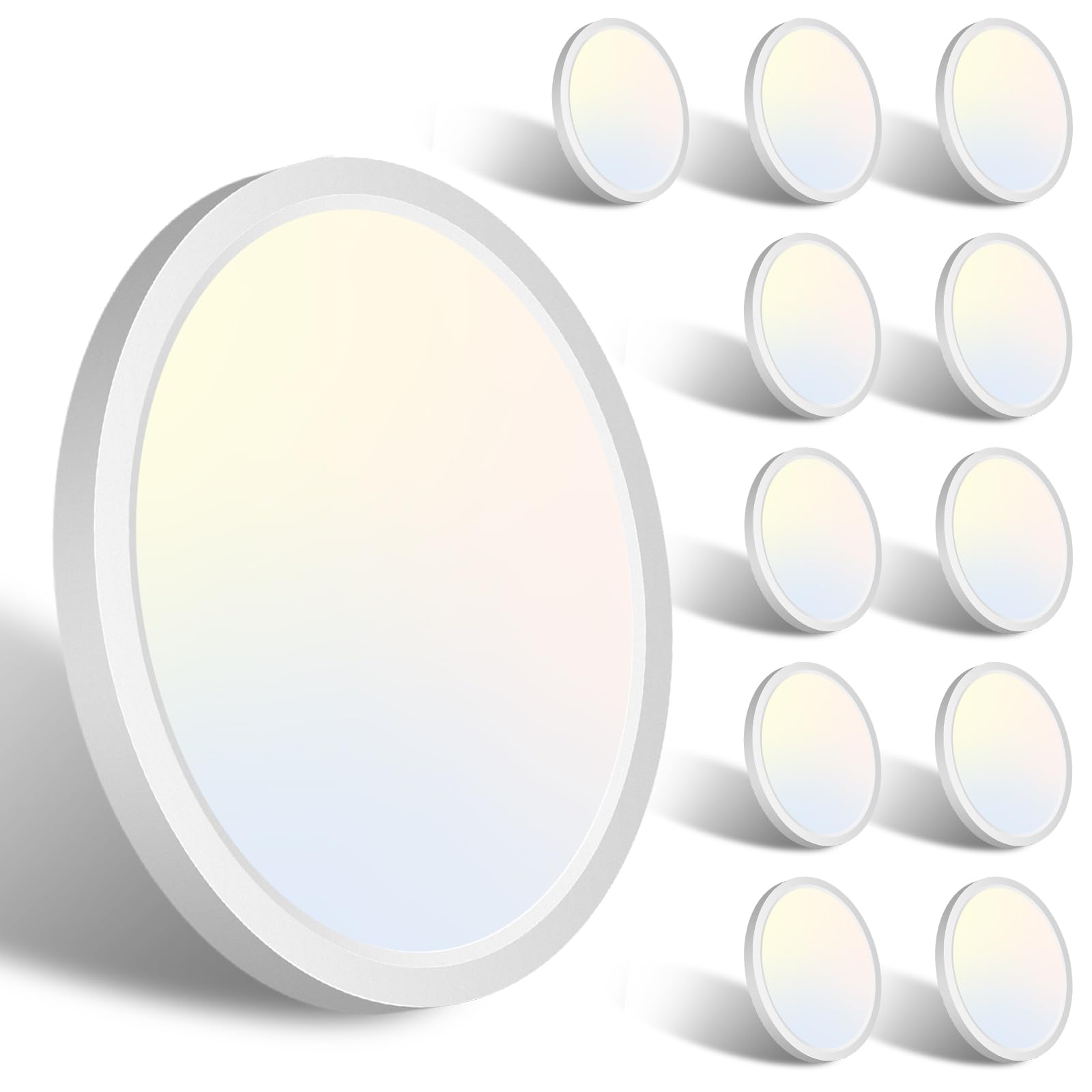 libtit 12Pack 7Inch Led Ceiling Light Flush Mount - 15W 1500Lm Ceiling Lighting Fixture, 3000K/4000K/6500K, Small Round Recessed