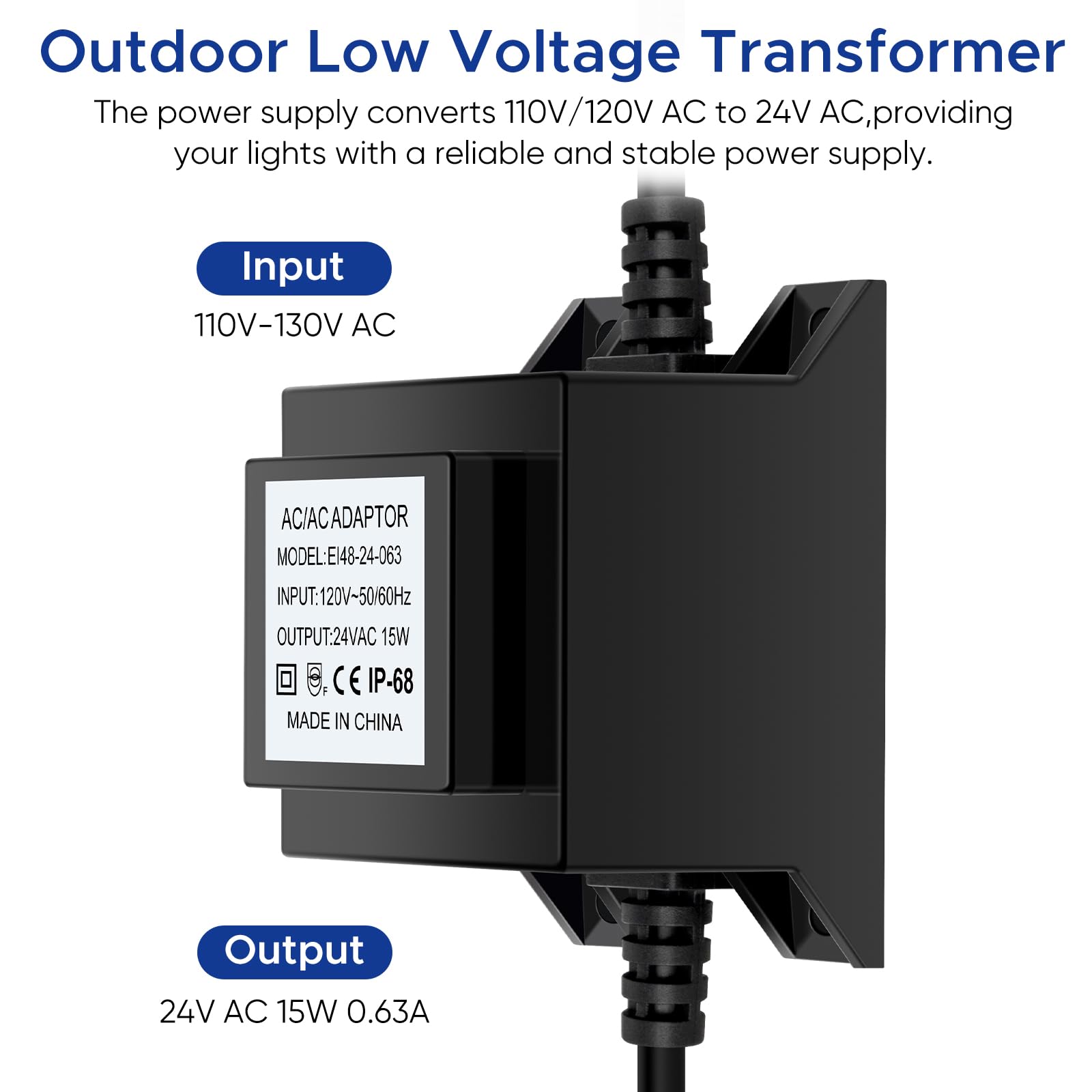 Karyoosi Low Voltage Landscape Transformer, Outdoor Low Voltage Transformer 110/120V Ac To Ac 24V 0.63A 15W, Power Supply Waterp