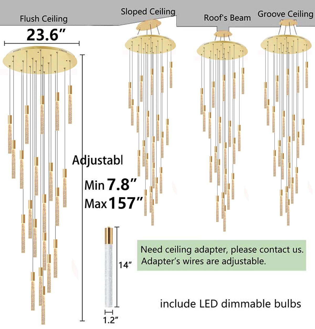 Haixiang 13Ft Long Crystal Chandelier For Living Room, Dining Room, Entryway, Kitchen, Hotel - Gold