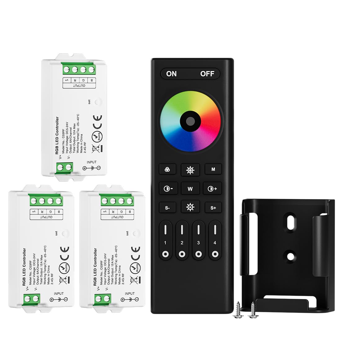 BTF-LIGHTING 5050SMD FCOB COB RGB RF Remote RC03RFB &3PCS C03RF LED Tuya LED Controller Kit 4 Zones RF 2.4GHz Wireless Remote Gr