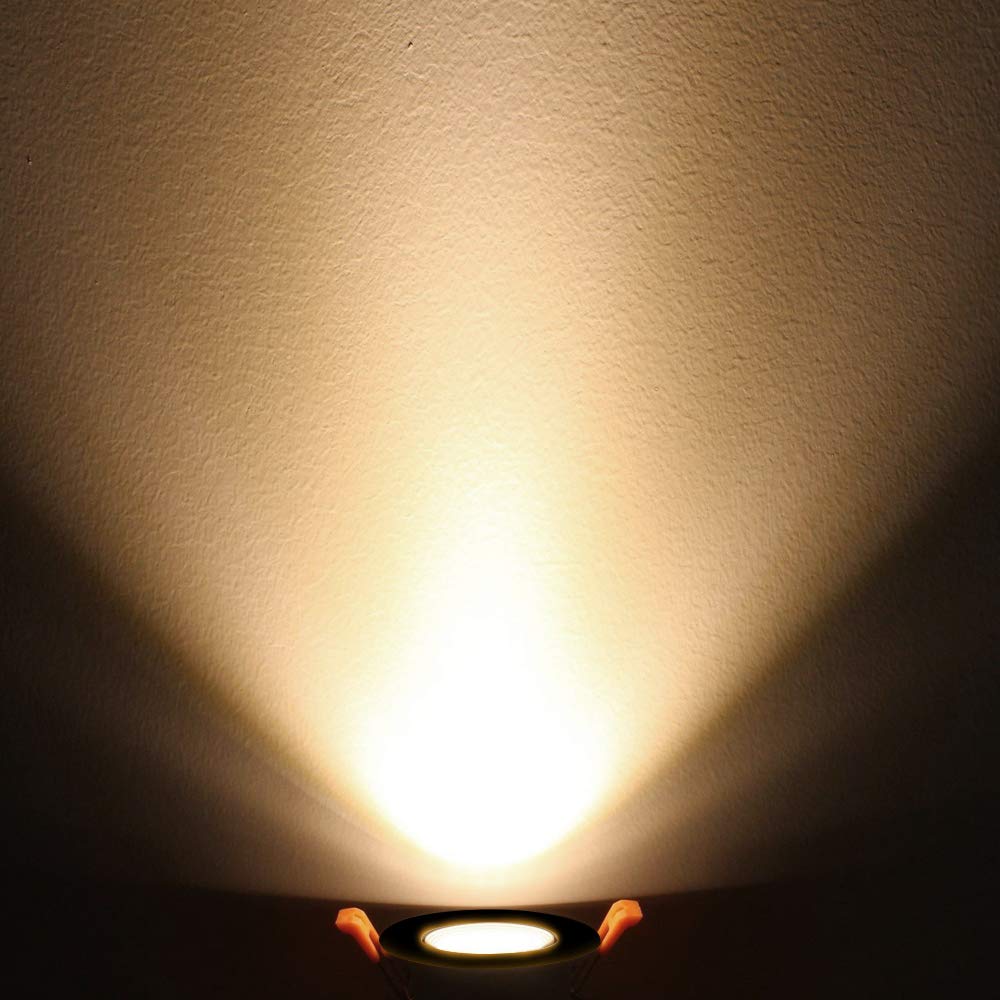 inShareplus 2 Inch LED Downlight, 3W Dimmable, 3000K Warm White, Aluminum, Black Trim, Model BZS-SH-DL-3WWW-1