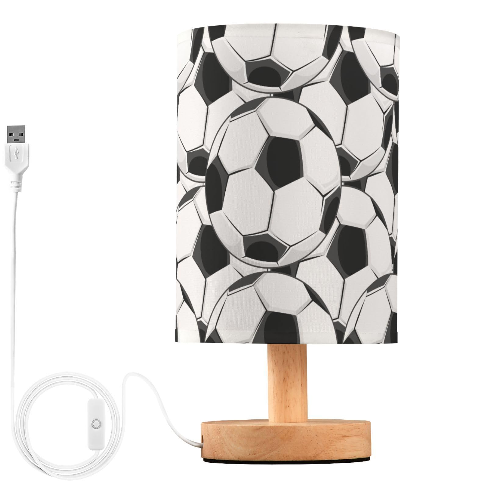Alaza Black White Soccer Decor Bedside Table Lamp With Usb Port For Bedroom Nightstand Office Desk Led Bulb Included