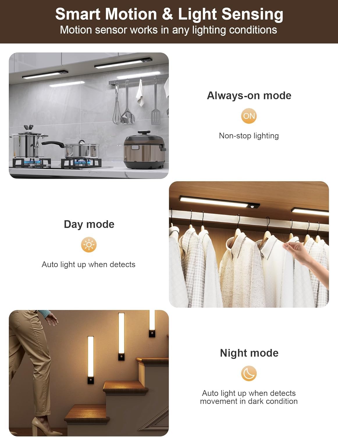 Tnight 8Pack Under Cabinet Lighting Wireless 56 Led -3 Color& 7 Levels Cabinet Lights 3000Mah Dimmable Cabinet Lighting  Motion Sensor Sensor Light Indoor For Kitchen  Magnetic Rechargeable Lights