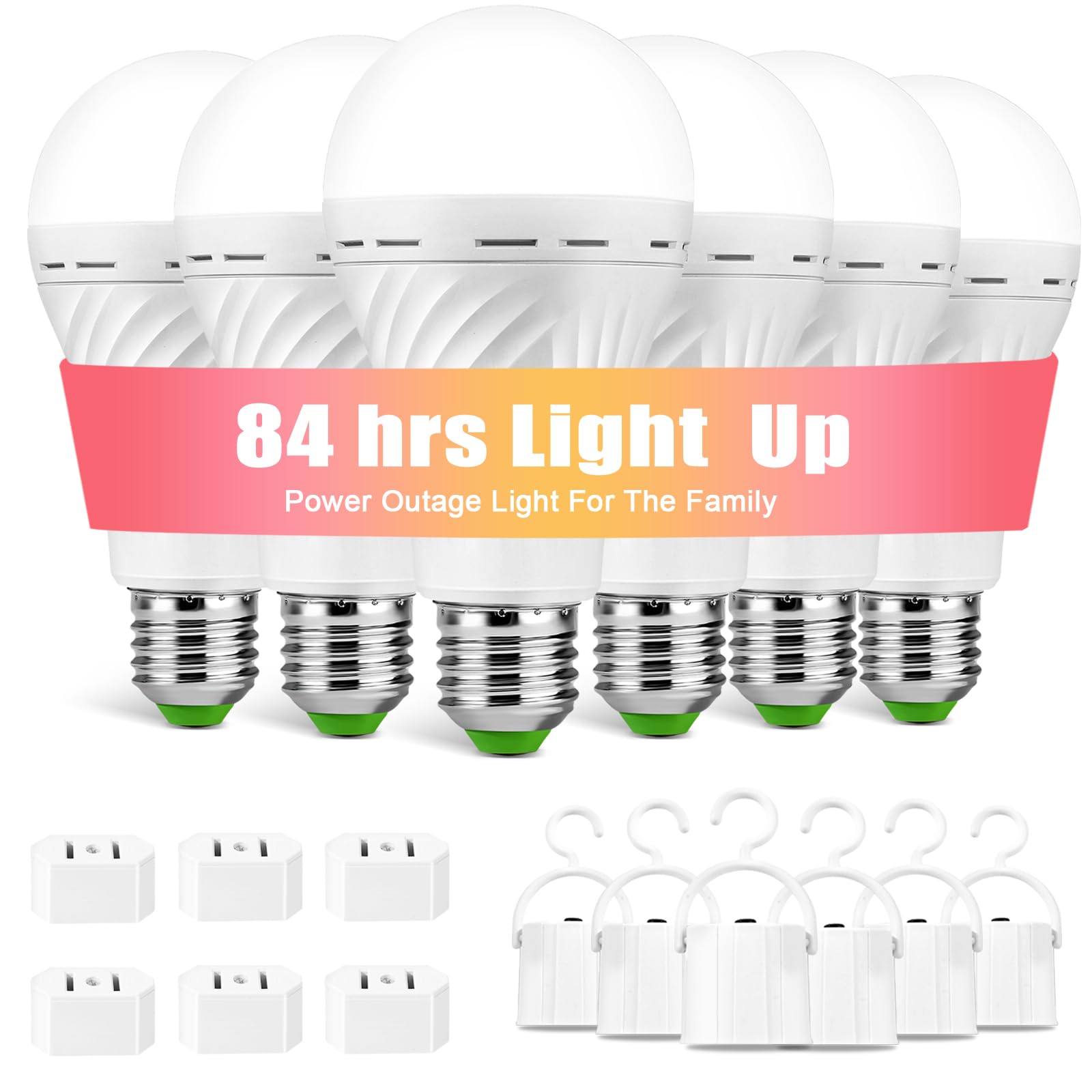 6 Pack Rechargeable Emergency Light Bulbs, Battery Powered Led Light Bulb 6000K Daylight E26 12W 60W Equivalent With 1500Mah For
