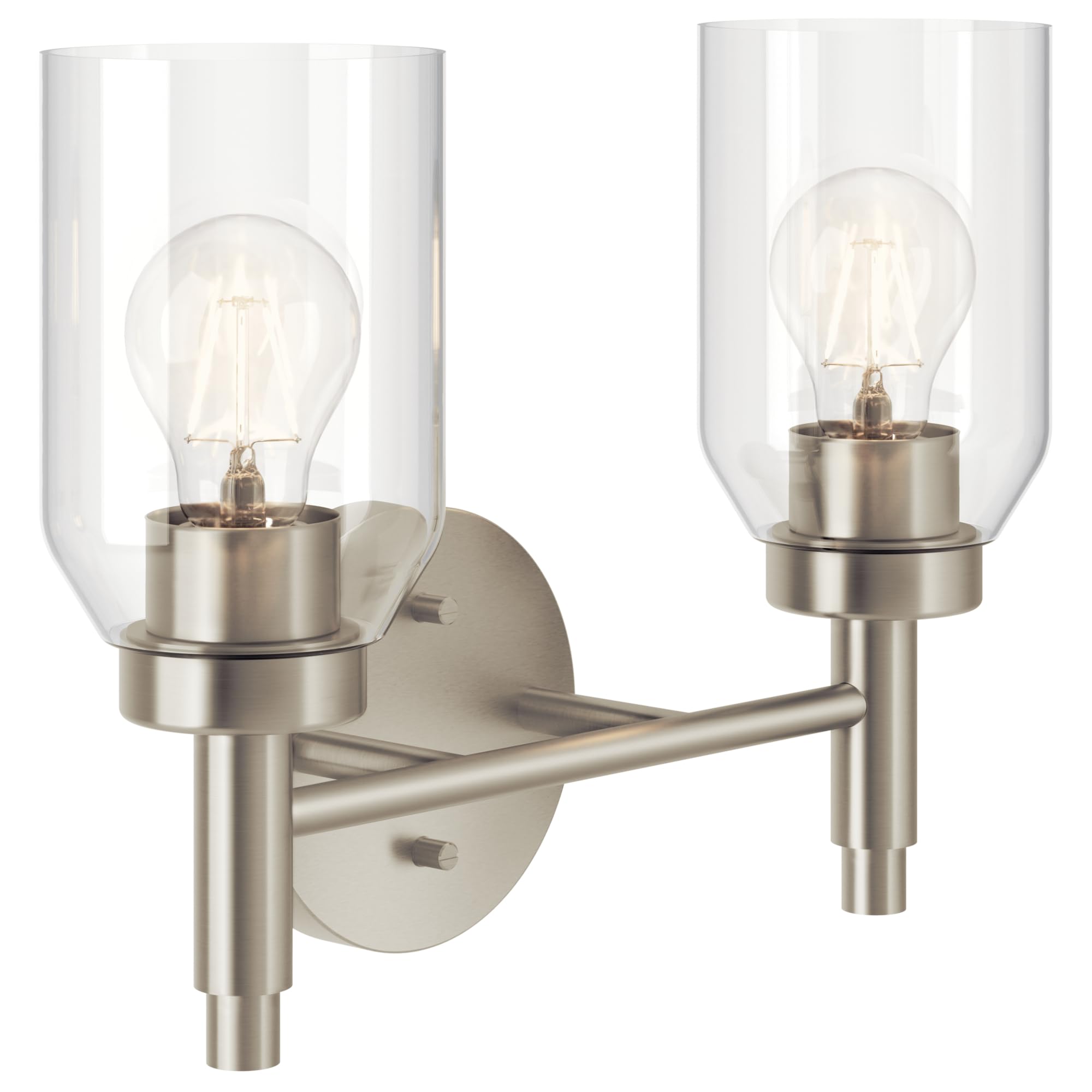 Kichler Madden 2-Light Bathroom Vanity Light Fixture with Clear Glass in Brushed Nickel, Modern Wall Mount for Single or Double 