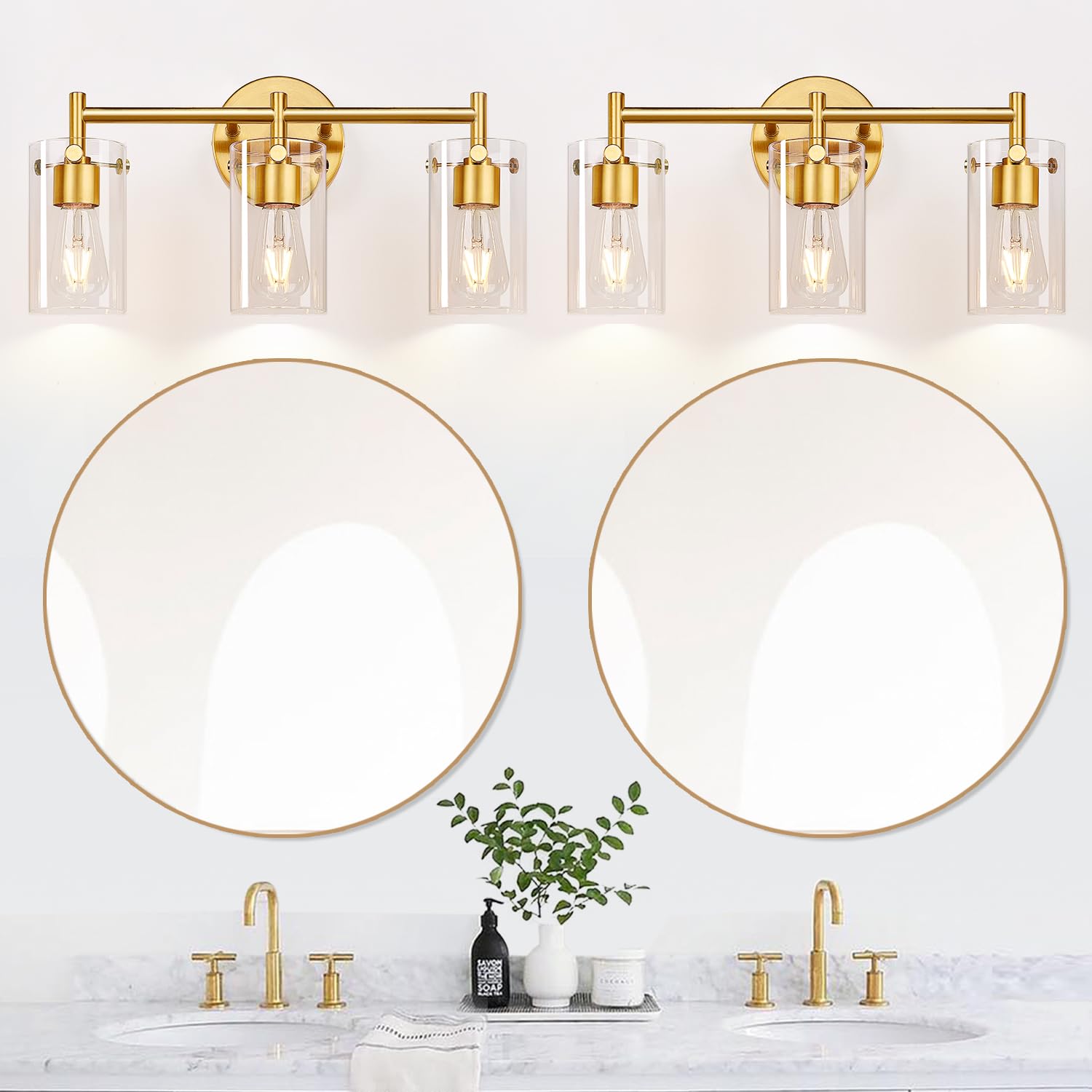 Bathroom Light Fixtures 2023 Upgrade, 3-Light Brushed Gold Bathroom Vanity Light, Gold Bathroom Lights Over Mirror With Clear Gl