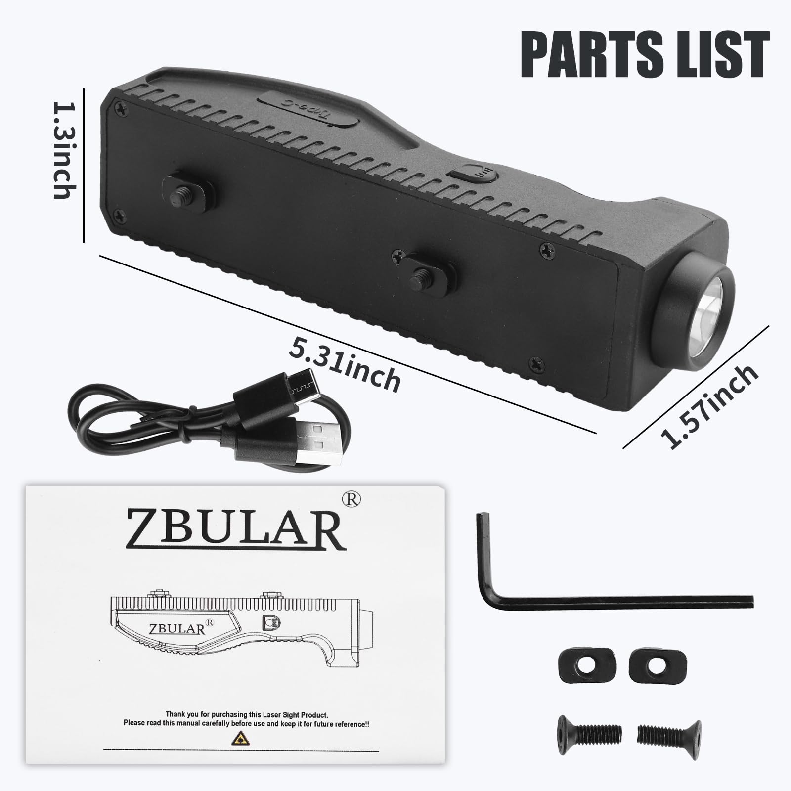 ZBULAR 1450 Lumens USB-C Rechargeable Flashlight, Dual Switch, Strobe Function, Black, Model Z04