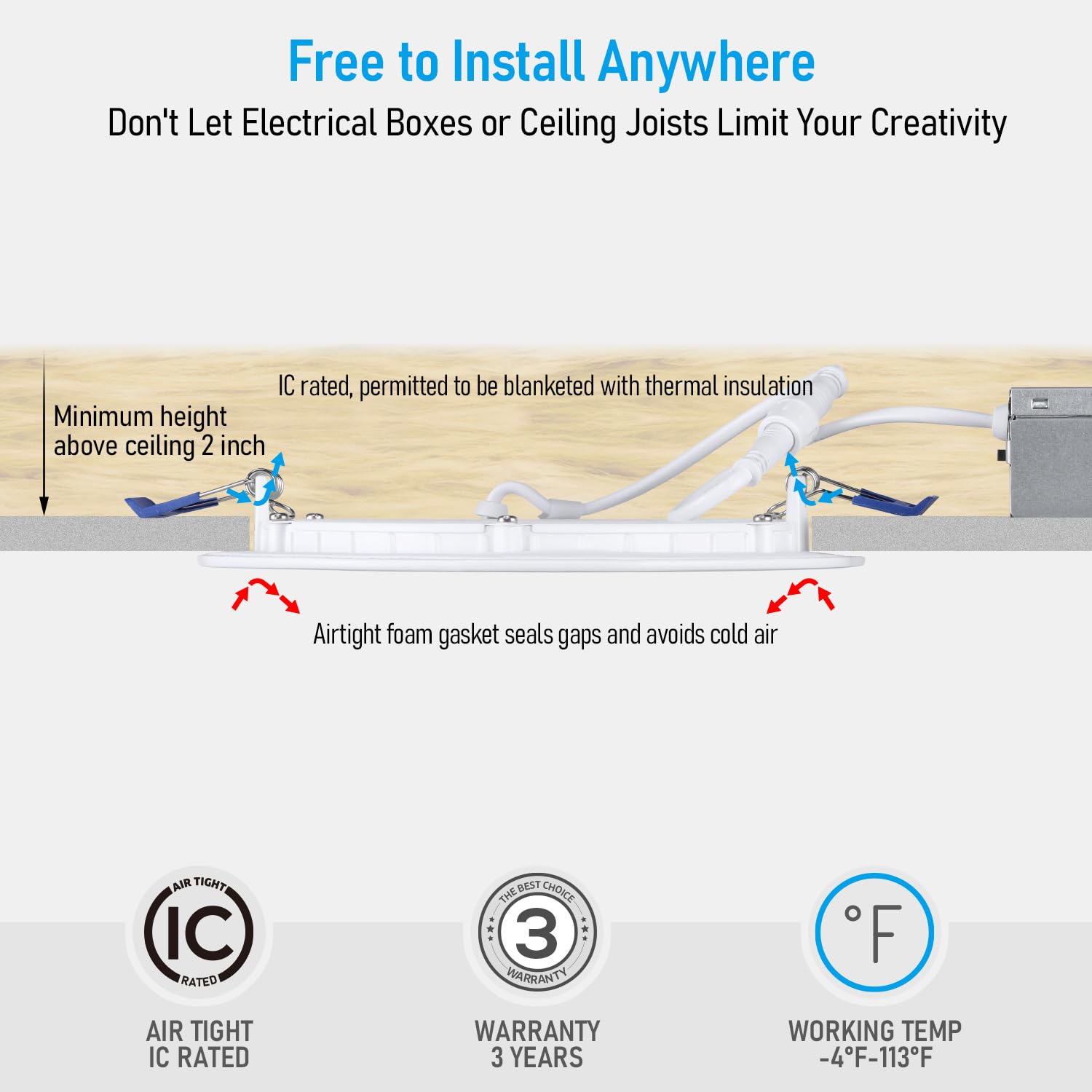 Torchstar 12-Pack 5Cct 6 Inch Ultra-Thin Led Recessed Lighting With Junction Box, Cri90, Aluminum, 2700K3000K3500K4000K5000K, 5%