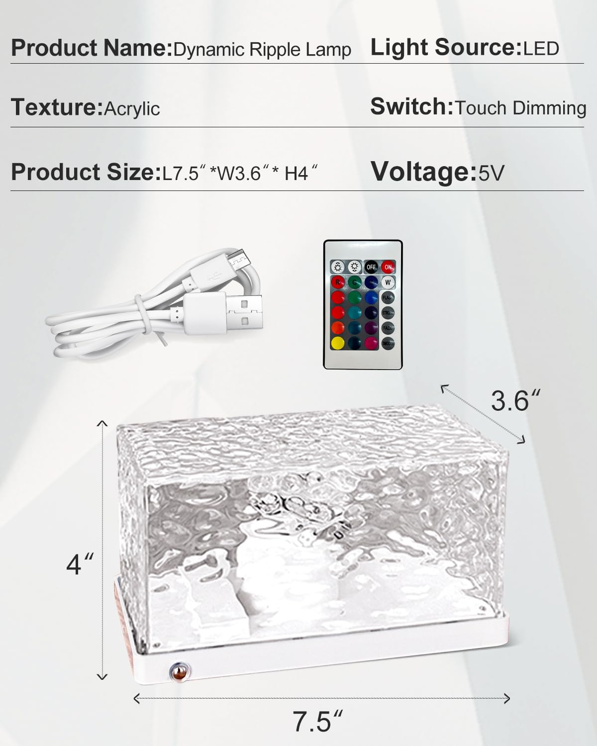 KIANDQU Rotating Water Wave Lamp Projector,Ocean Wave Light Projector,Crystal Night Light Lamp Touch Control,16 Colors RGB Light