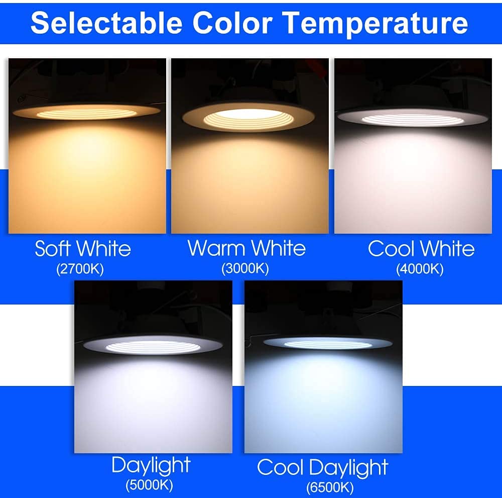 5CCT LED Slim Recessed Lighting, 6 inch Downlight, 14W=85W, Dimmable, 850LM CRI 90+, 2700K/3000K/4000K/5000K/6500K Selectable, S