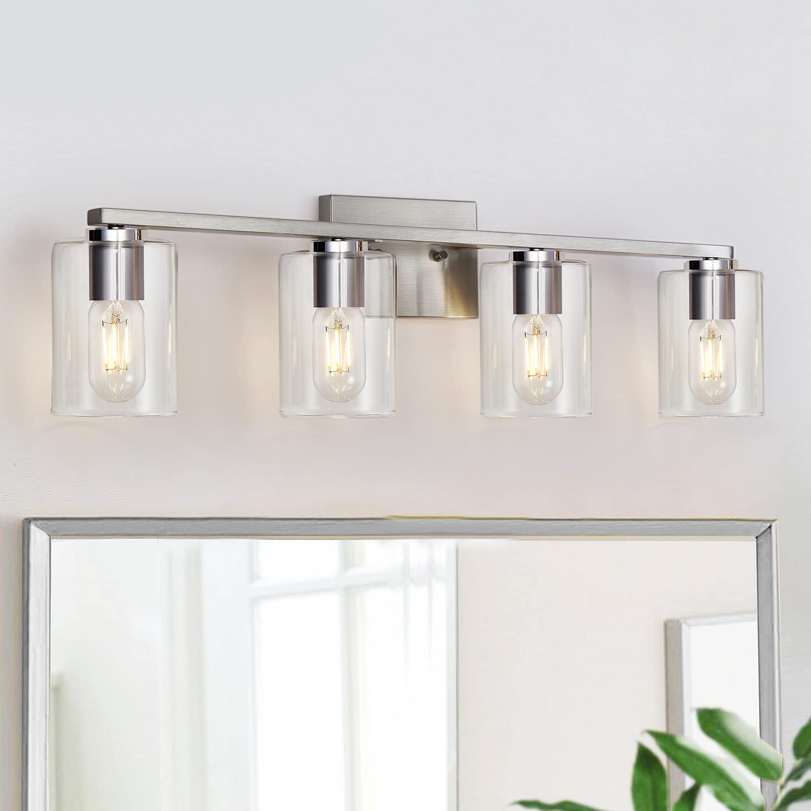Drnanlit Brushed Nickel 4-Light Bathroom Vanity Light Fixture With Clear Glass Shades