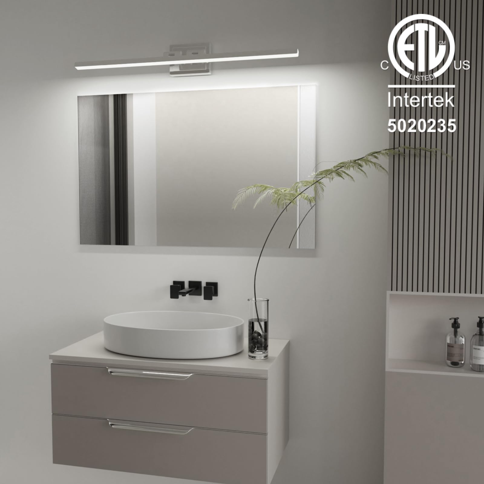 Volisun Modern Bathroom Vanity Light 39.4 Inch, Rotatable, 24W Dimmable 5Cct Led Bathroom Light Fixture Over Mirror, Chrome Vani