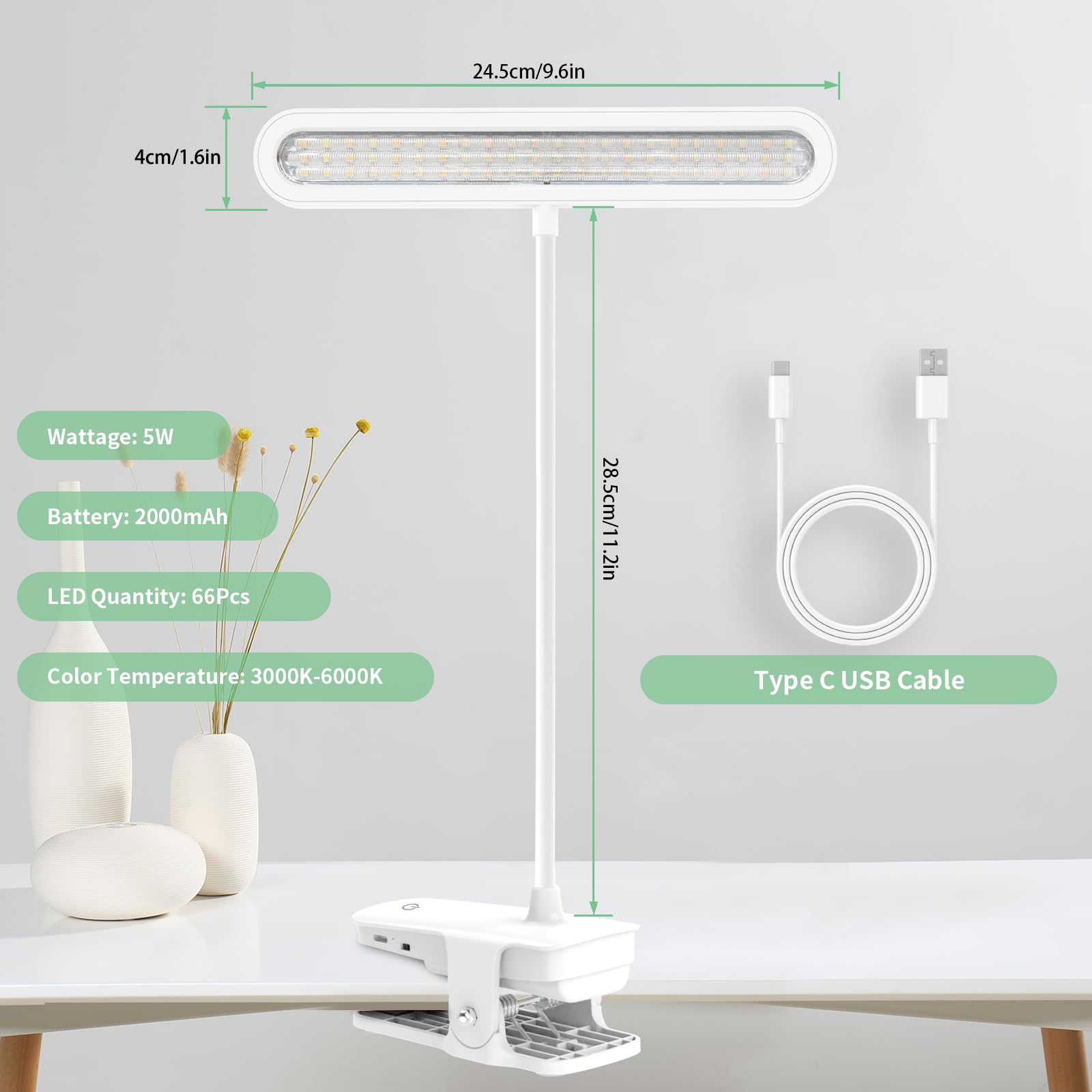 Deaunbr Clip On Light, Reading Lights For Books In Bed, Eye Caring 66 Leds Book Lights, 4 Brightness & Multiple Color Temperatur