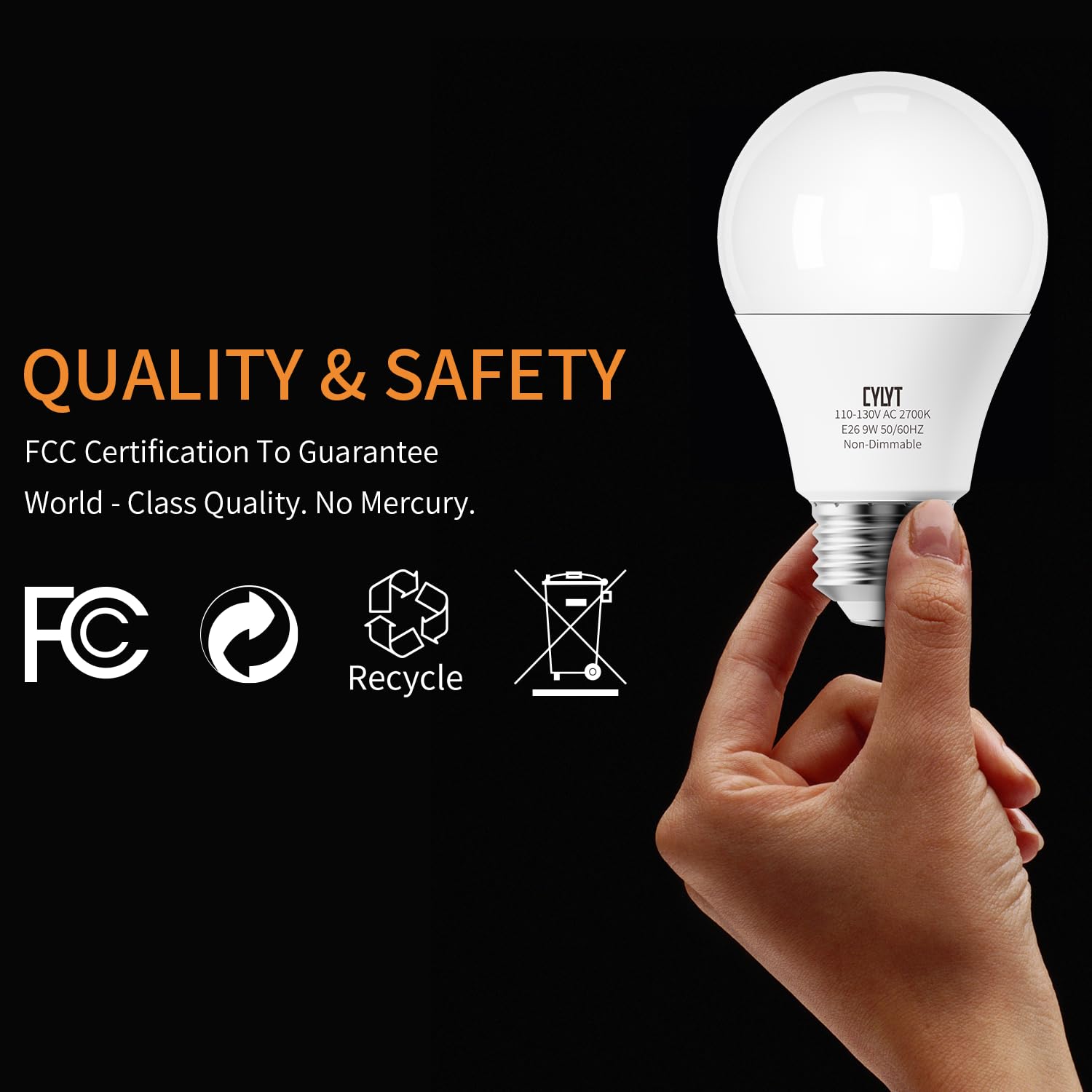CYLYT LED Light Bulbs 9W 800 Lumen Warm White 2700K E26 A19 Non-Dimmable 4-Pack