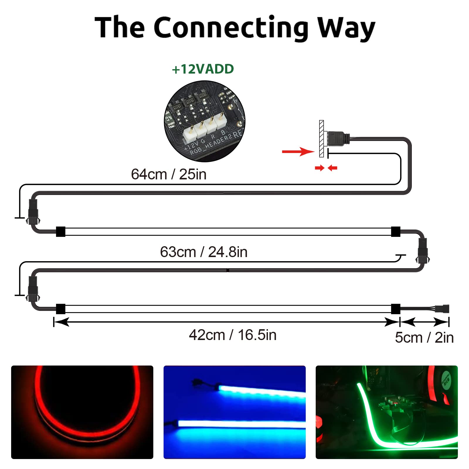 Speclux NEON RGB LED Strip - 12V 4-Pin, Compatible with Aura SYNC & More, 2 Strips, Copper Material, Strong Magnetic Brackets