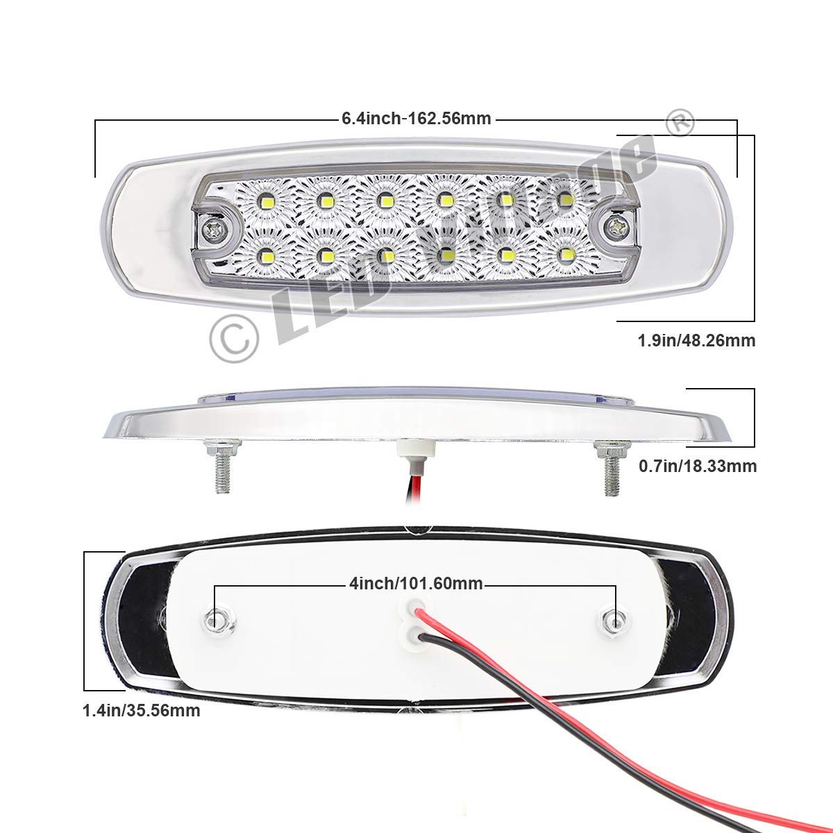 Ledvillage 20X 12V Dc Rectangle 6.4 Inch Clear Lens Red Super Bright Led 12 Smd Clearance Lamp Flush Mount Side Maker Lights Chr