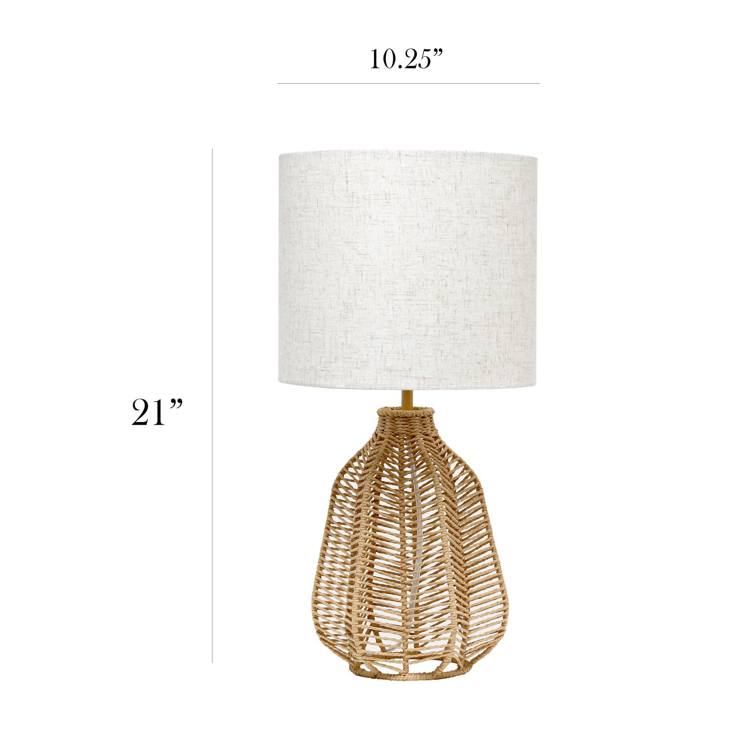 Elegant Designs LT2106-NAT Table Lamp, 21in Tall, Boho Coastal Style, Natural Paper Rope, Light Beige Linen Shade, 10.25x10.25x21