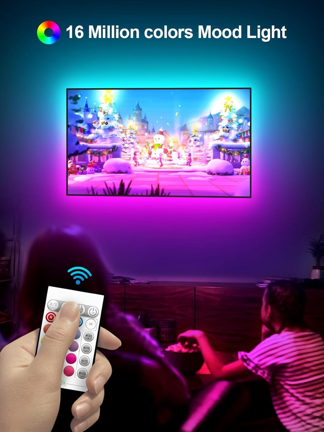 GIPOYENT LED TV Backlight, 18FT RGB Color Changing Light Strip for 40-75 Inch TVs, Bluetooth Function, Plastic, Model G-104