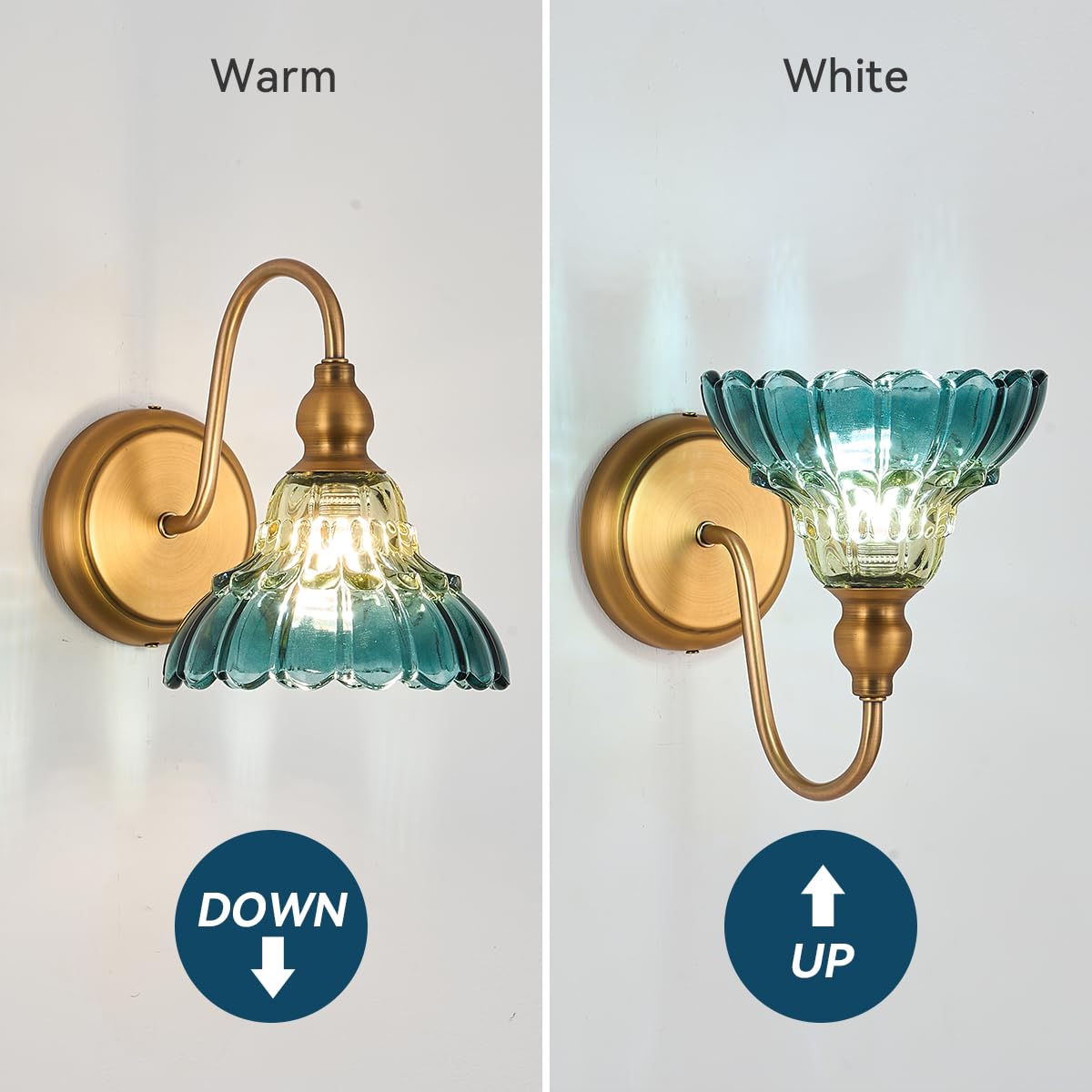 Tlolgt Vintage Wall Sconce Yellow And Blue Gradient Wall Light Bedside Wall Lamp Matte Brass Bedroom Light Fixtures In Door Lighting Fixture For Living Room Hallway Corridor