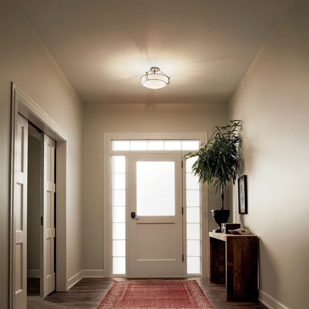 Kichler Lighting Alkire 16.5'' 3 Light Semi Flush With Satin Etched White Glass In Olde Bronze