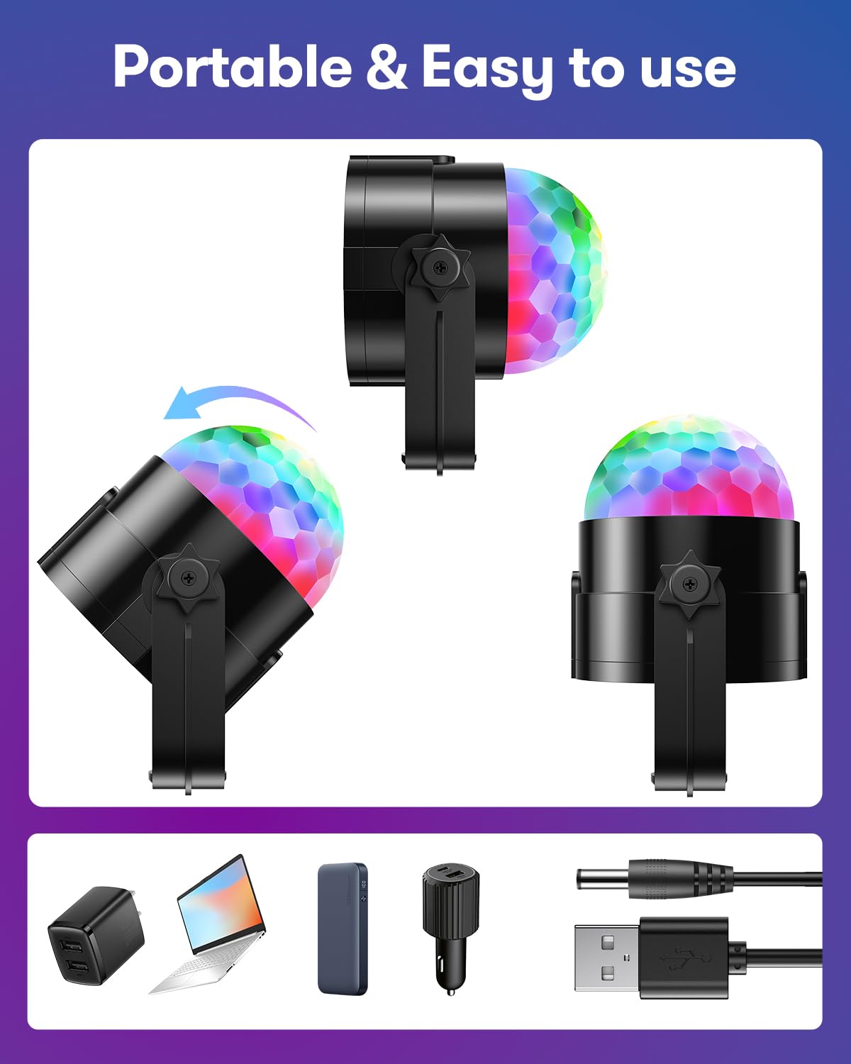 2-Pack Disco Party Light Sound Activated DJ Strobe Light 7 Colors for Indoor Room Birthday Rave Karaoke Halloween Christmas Wedd