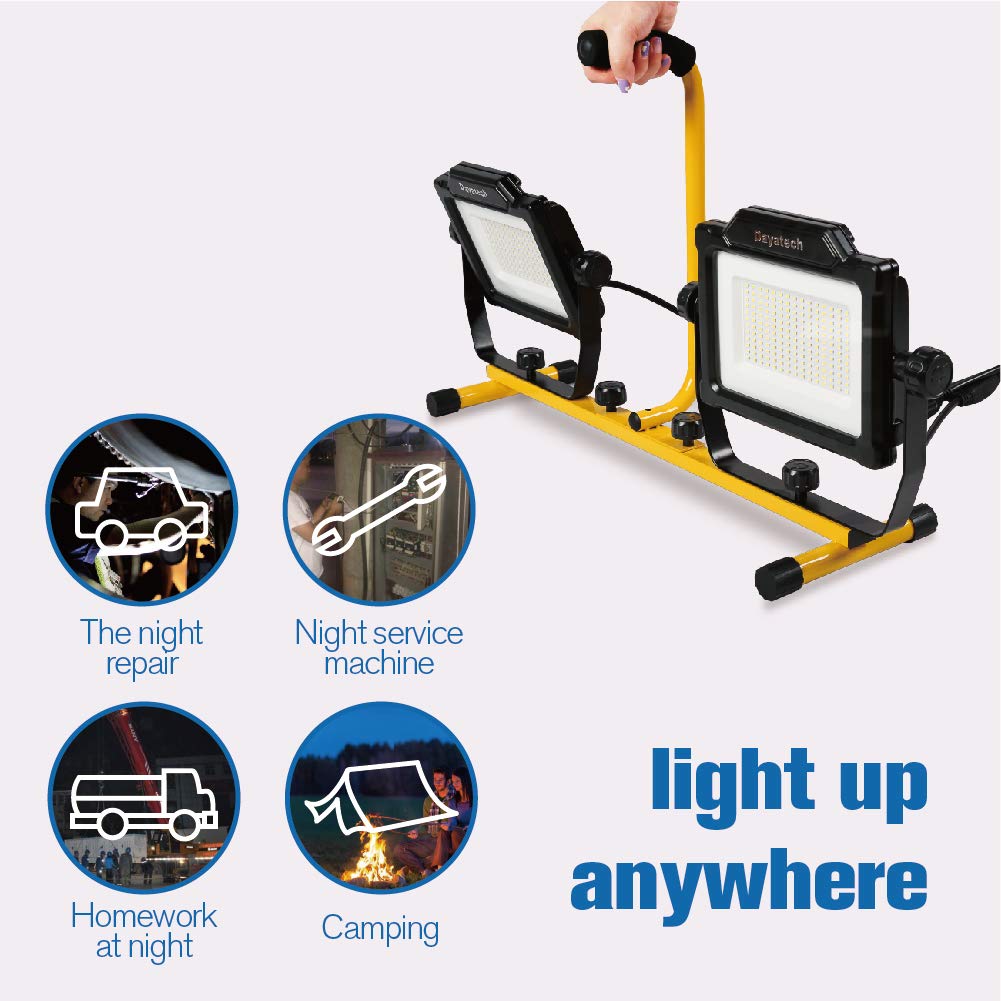 DAYATECH 180W Dual-Head LED Work Light, 20000 Lumen, 4 Brightness Levels, IP65 Waterproof, Yellow, Standard Size, Tripod Stand