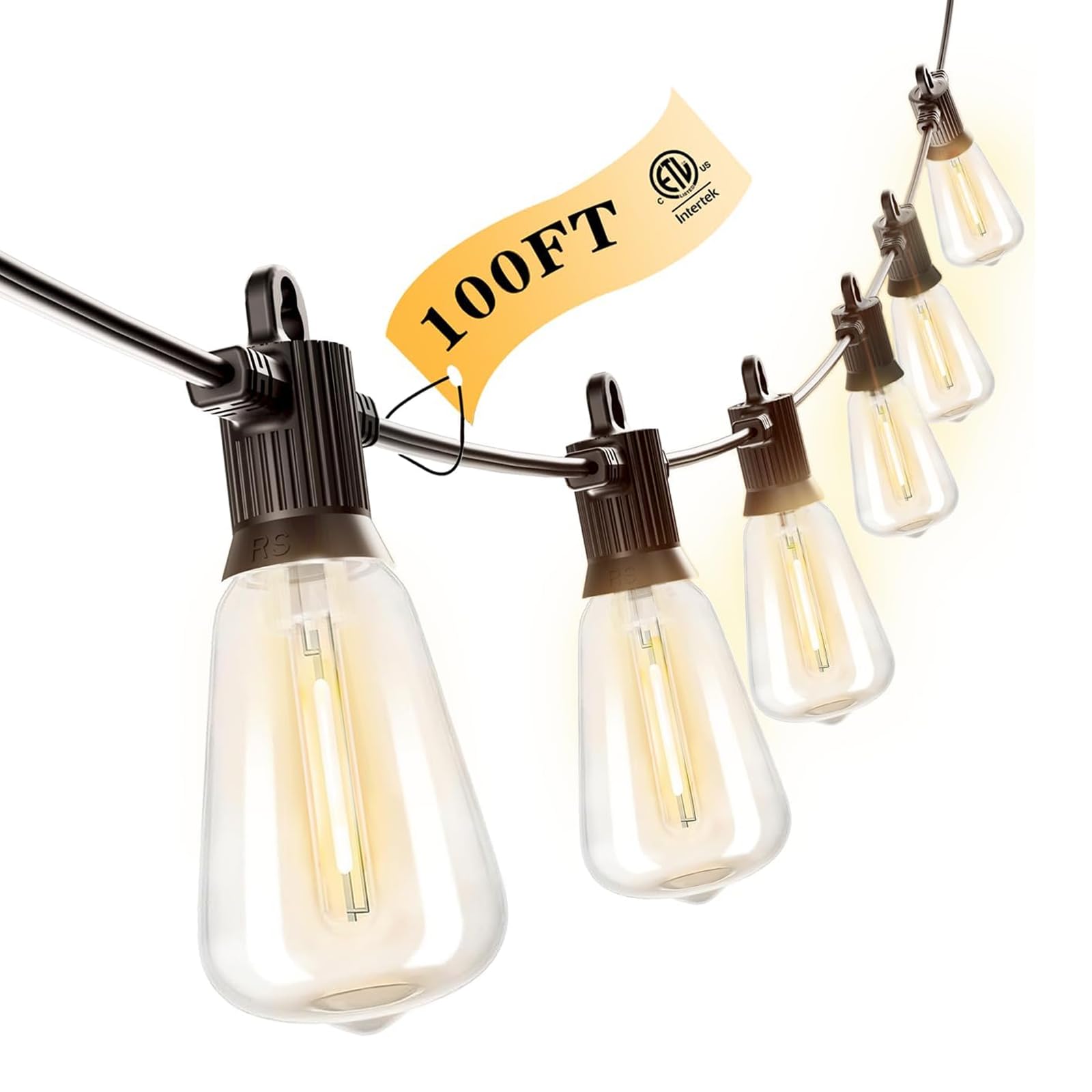 Kawaya Outdoor String Lights 100 FT LED Patio Lights: 50+2 Shatterproof Vintage Edison Bulbs - 2700K Dimmable IP65 Waterproof Ou