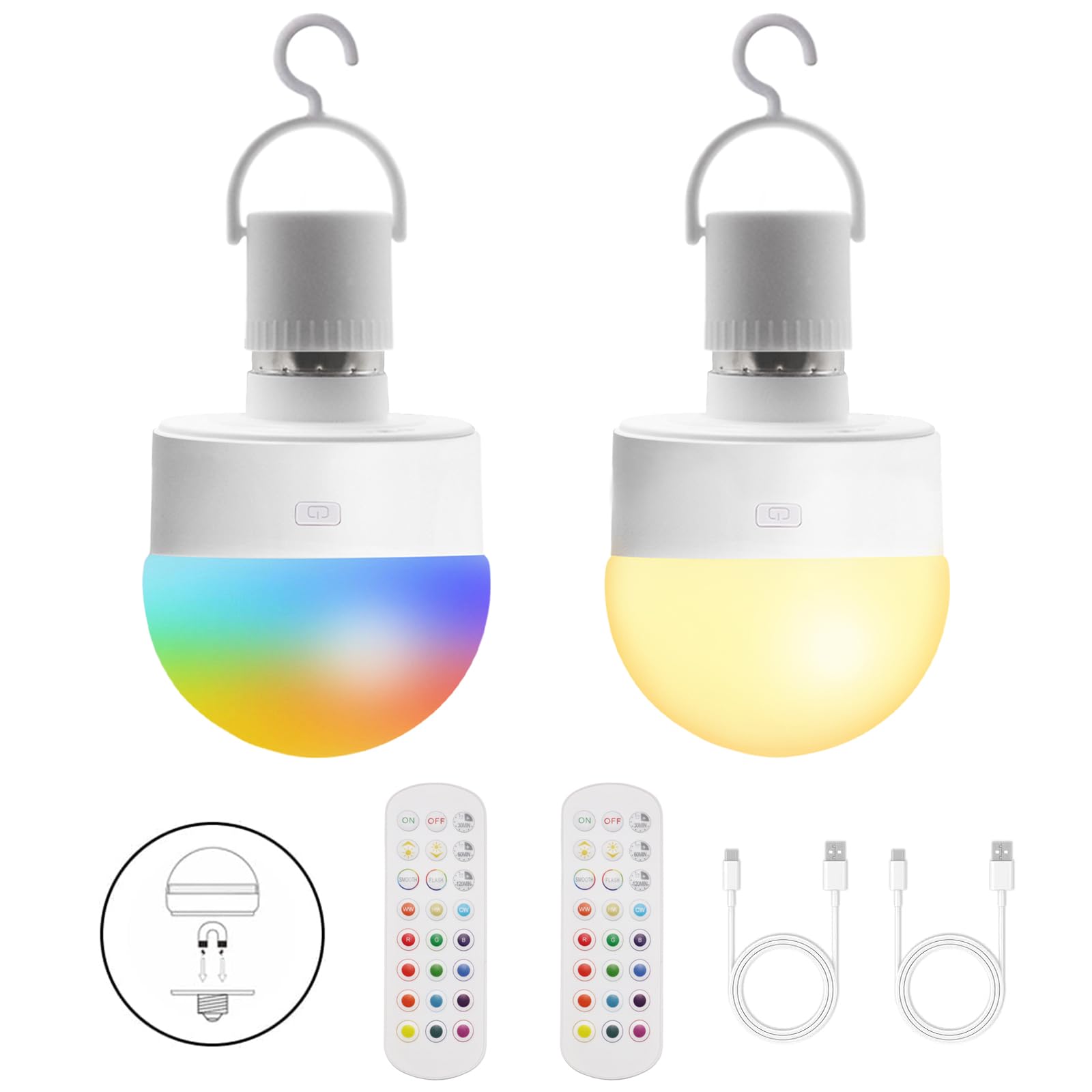 HISTAR Rechargeable Tent Lights with Remote, Dimmable E26 Light Bulbs, 2000mAh, 3 Color Temperatures, White, Model T069-2