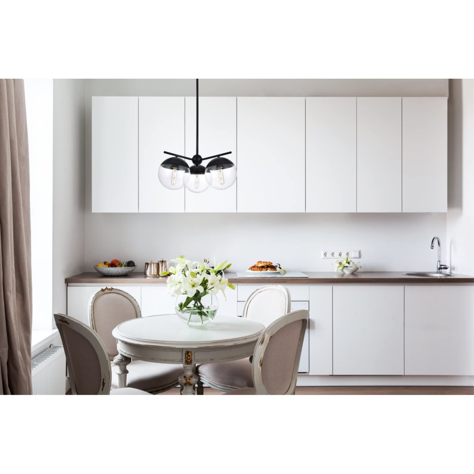 Living District Indoor Modern Home Decorative Bright Ceiling Eclipse 3 Lights Black Pendant with Clear Glass