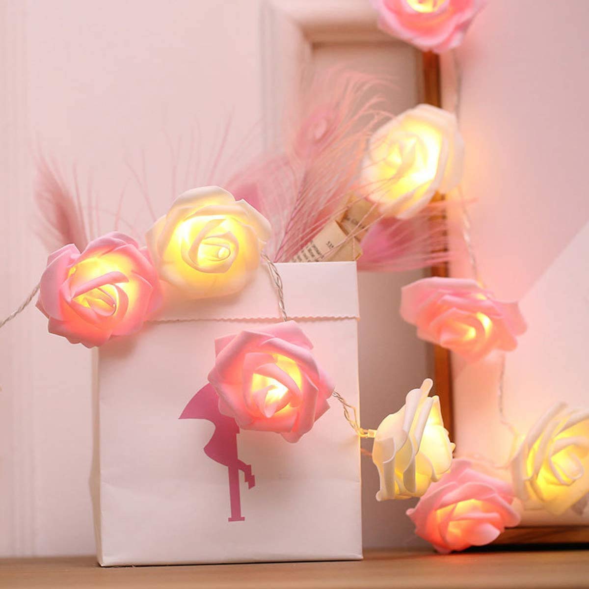 RaajaOutlets Rose Flowers String Lights 5Meters 20LED String Romantic Flower Roses Fairy Light for Valentines Day Diwali Festiva