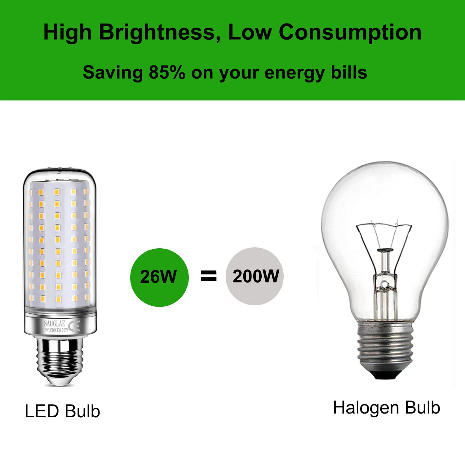 Sauglae 26W Led Bulbs, 200W Incandescent Bulbs Equivalent, 3000Lm, 3000K Warm White, E26 Large Edison Screw, Pack Of 3