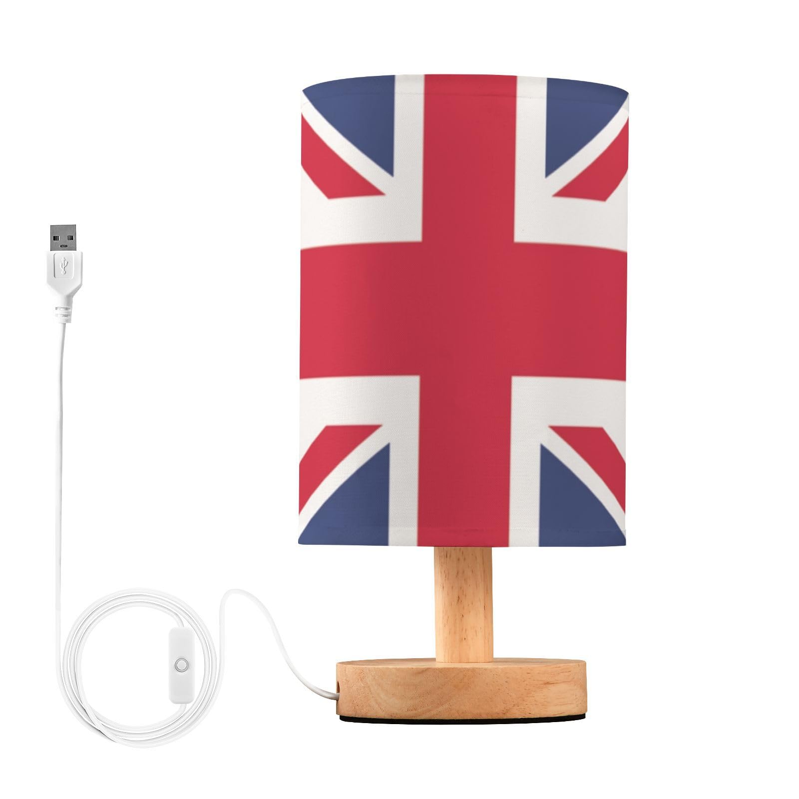 YYZZH Table Lamp British Flag England London Union Jack Nightstand Lamp with Wood Base Fabric Lamp Shade Bedside Desk Lamp for L