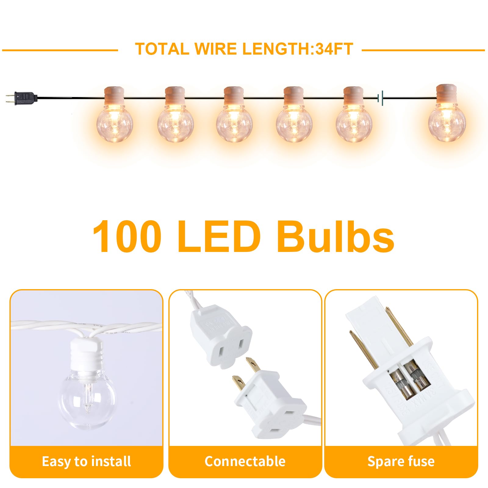 Afirst White Outdoor String Lights 34Ft With100 Led Bulbs Waterproof Patio Lights For Garden Backyard Holiday