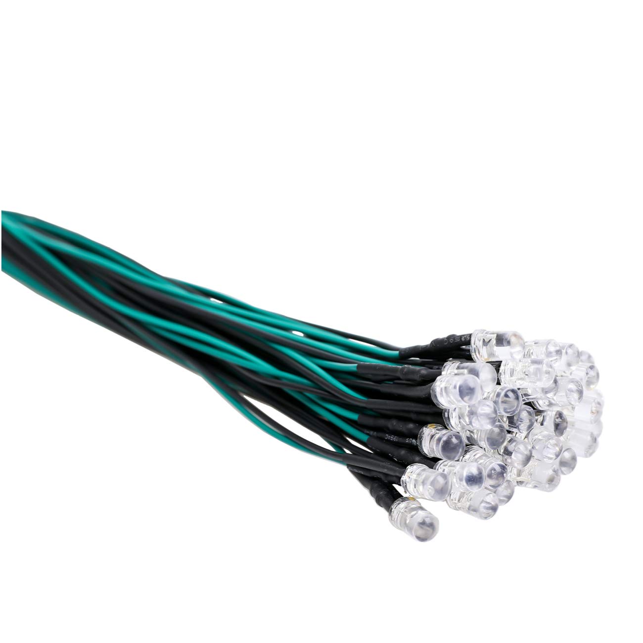 Edgelec 30Pcs 12 Volt 3Mm Green Blinking Led Lights Emitting Diodes (1.5Hz Single Color Flashing) Pre Wired 7.9 Inch Dc 12V Led