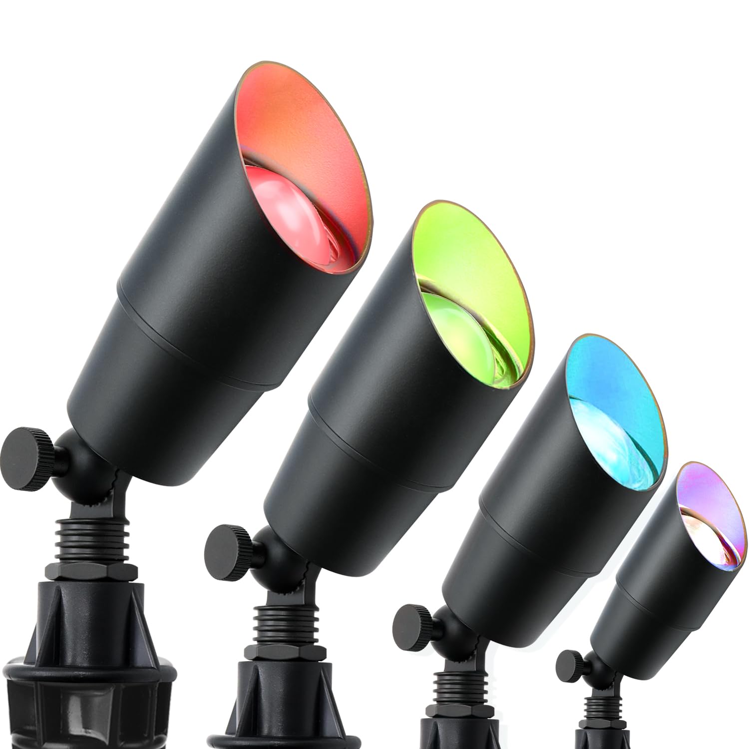 Low Voltage Landscape Lighting with 4 Spot Lights  RGB Color Changing from Warm to Cool White 5000K 12V Outdoor Landscape Lights Waterproof Black LED Spotlights for Outdoor Garden Pathway 4 Pack