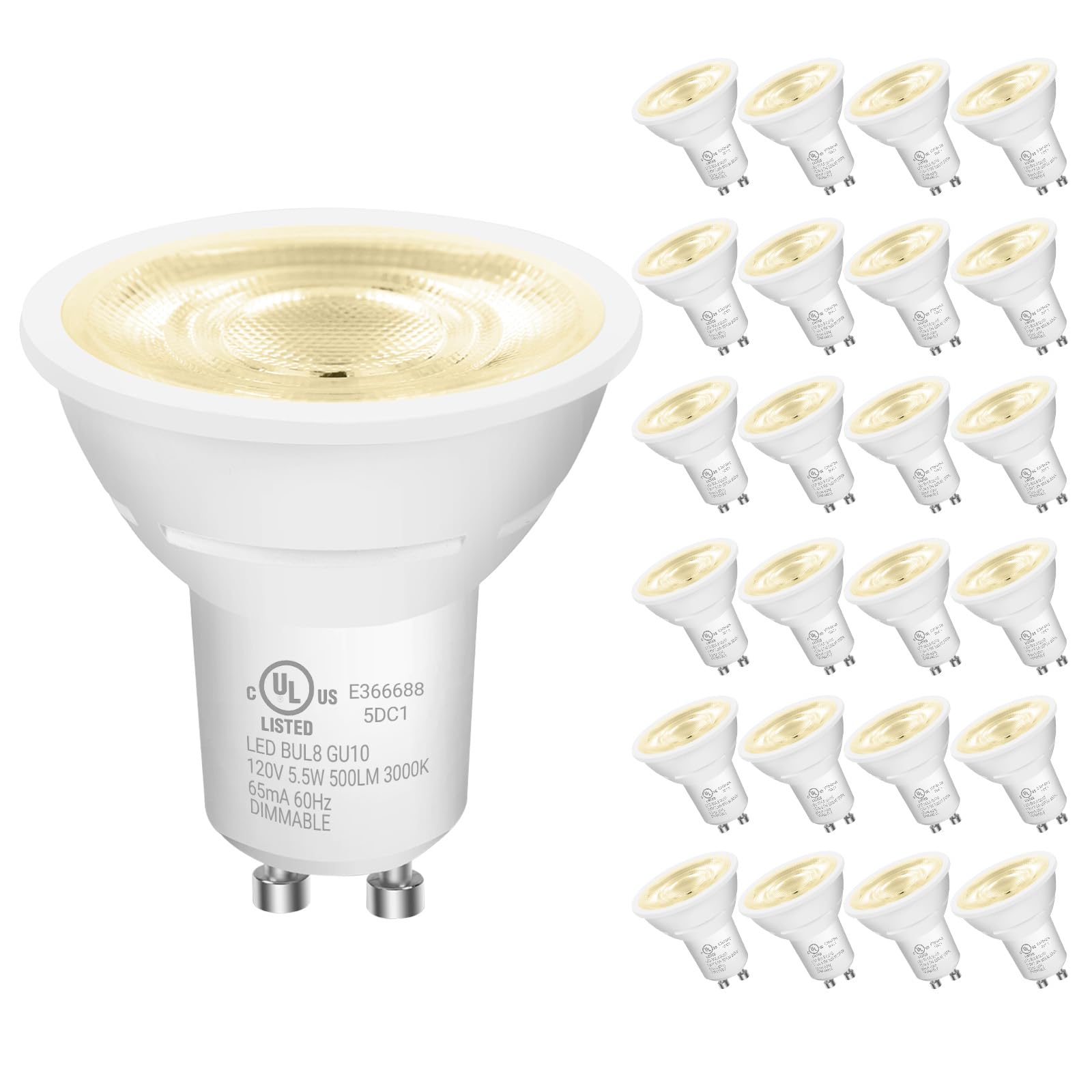 DAYGameTER GU10 LED Light Bulbs  Dimmable GU10 Bulb Replacement for Track Lighting  5.5w Equivalent 50W  500 LM Soft White 3000K  MR16 LED Bulb for Kitchen  Range Hood  Living Room  24 Pack