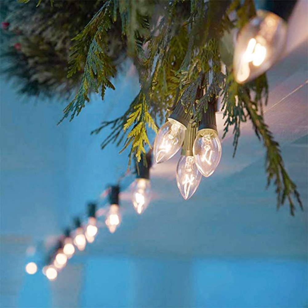 Couah C7 Christmas String Lights, 25Ft, Vintage Clear, 27 Incandescent Bulbs, Green Wire