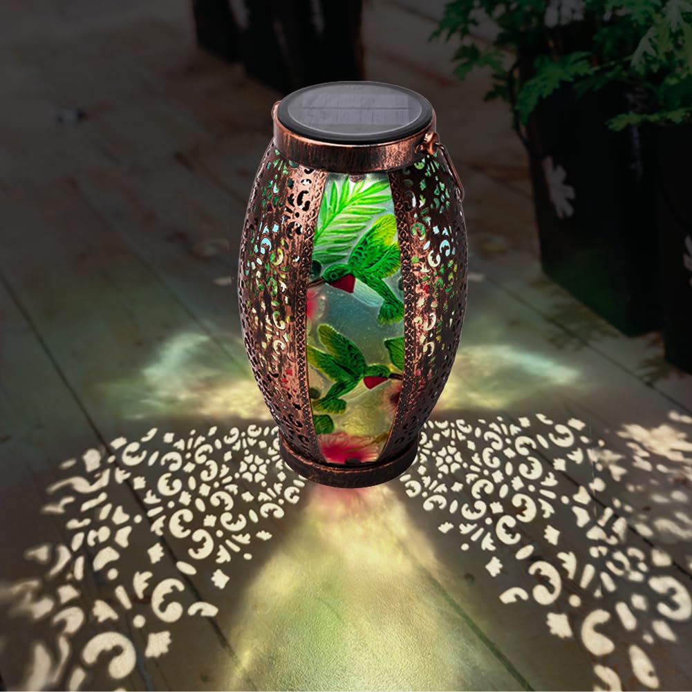 Ouisjyer 2Pc Solar Lantern Outdoor Waterproof Glass & Metal Garden Decor Gifts For Women Mom Grandma Large Hanging Solar Light T