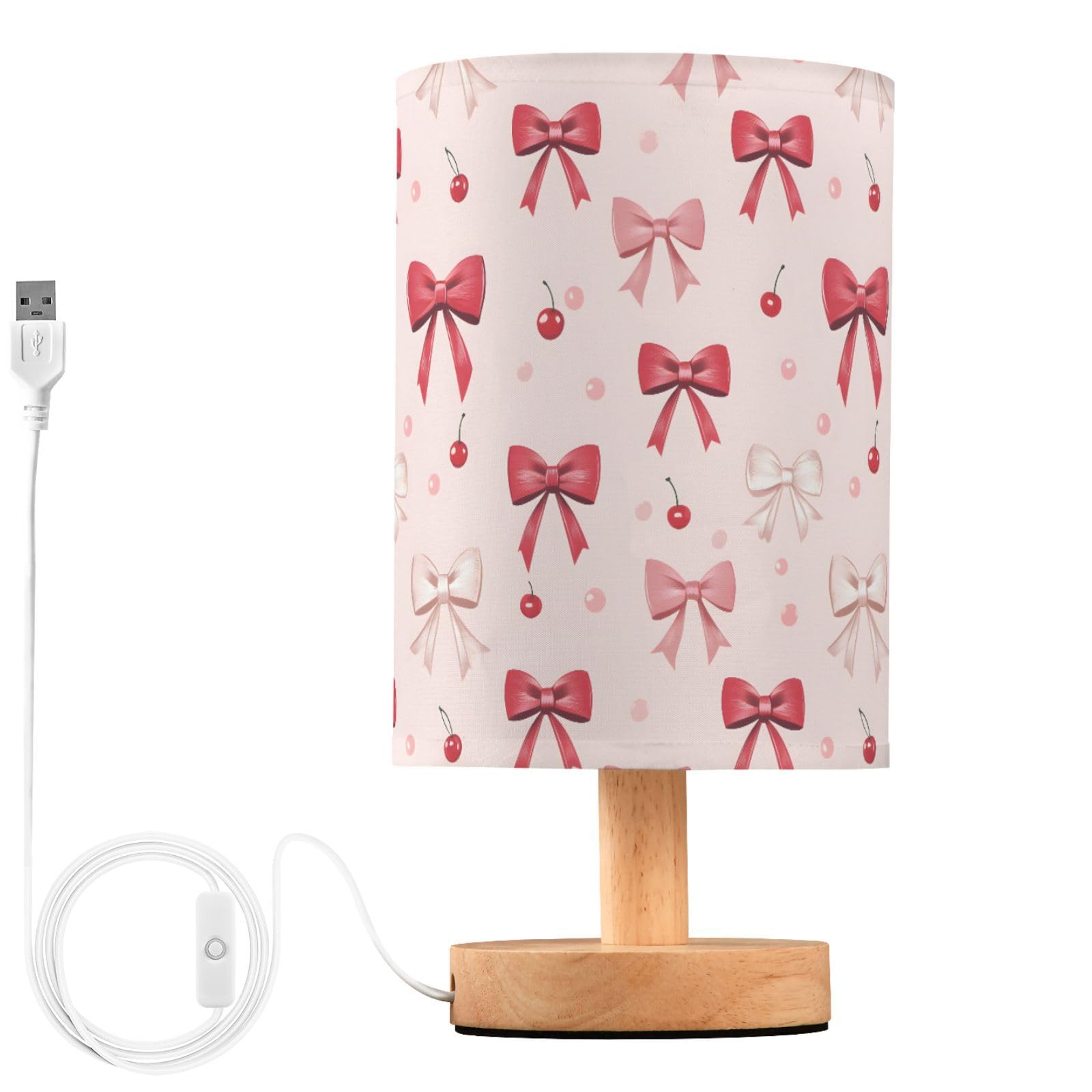 ALAZA Bow Cherry Lovely Decor Bedside Table Lamp with USB Port for Bedroom Nightstand Office Desk LED Bulb Included