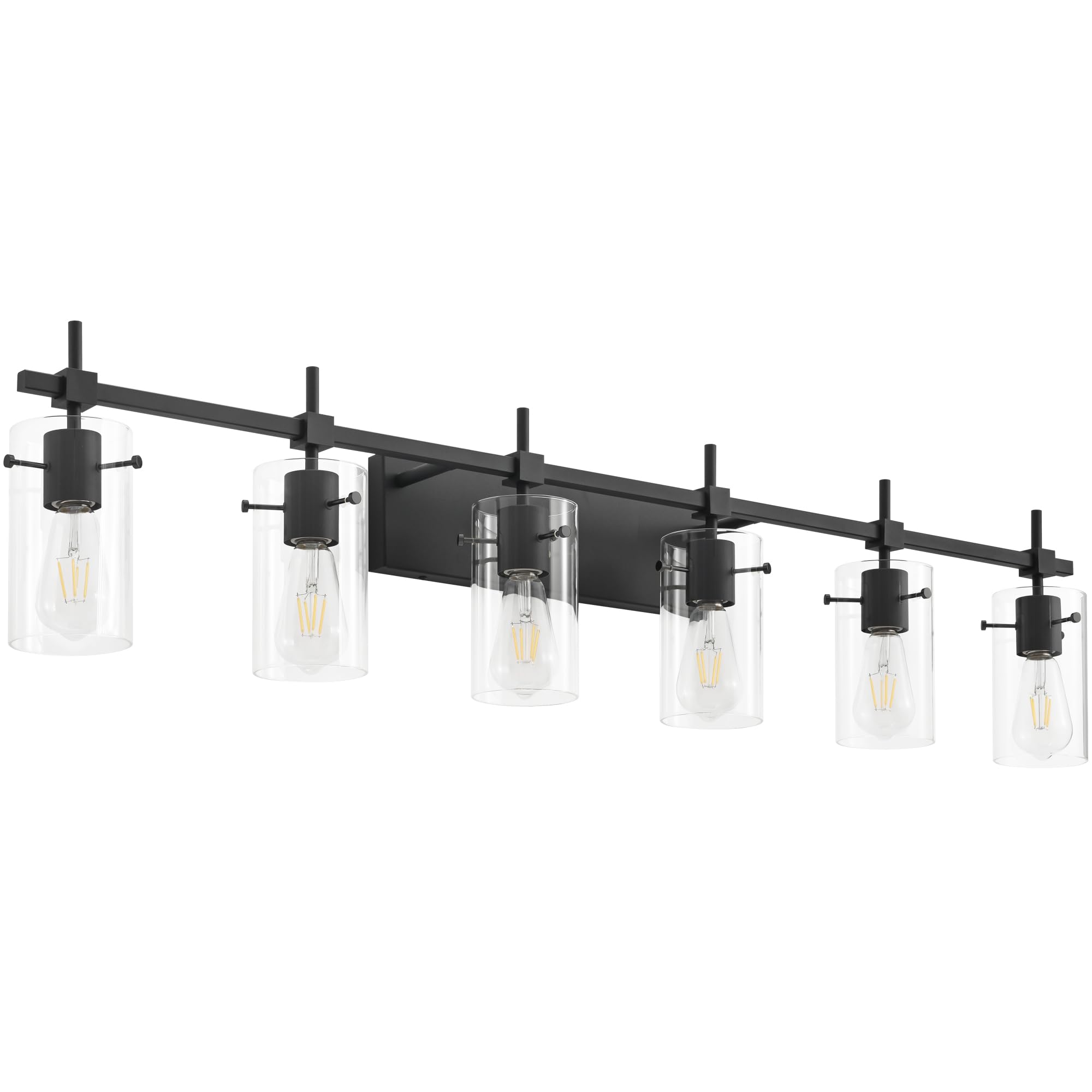 Solfart Black Vanity Light Fixtures 49.2 Inch 6 Lights Wall Light Fixtures Above Mirror For Bathroom With Glass Shade (Exclude B
